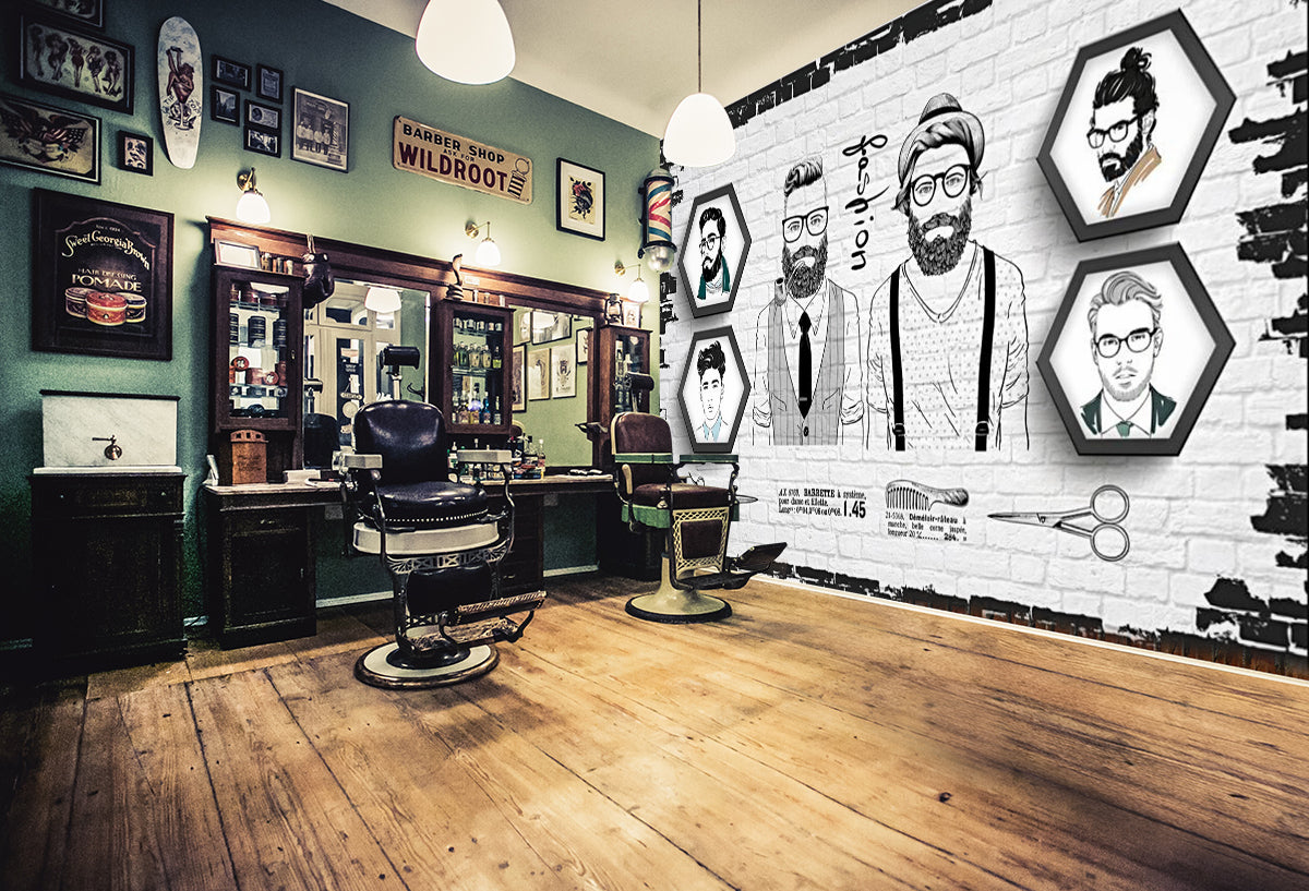 3D Short Hair 1412 Barber Shop Wall Murals