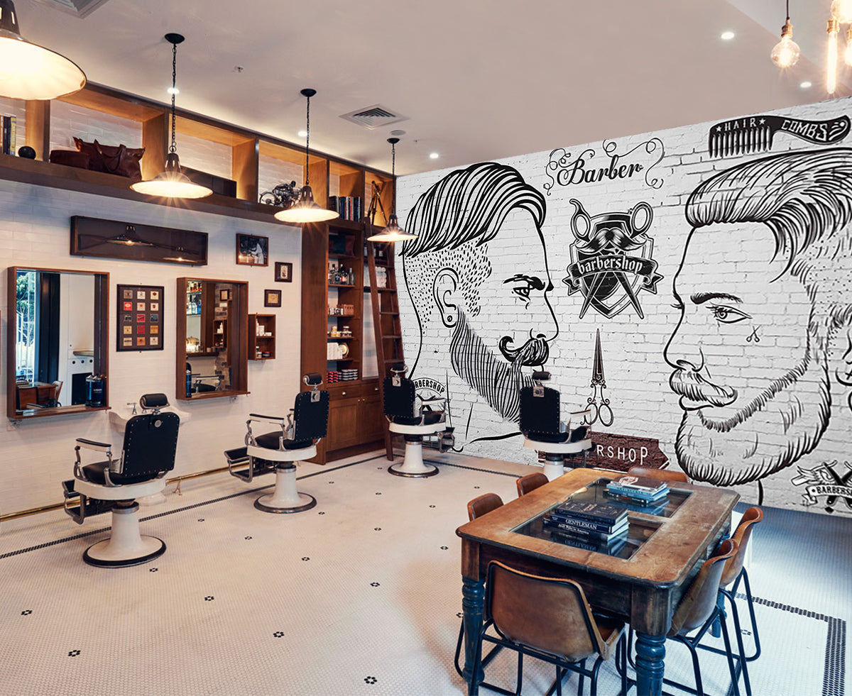 3D Cut Hair 1453 Barber Shop Wall Murals