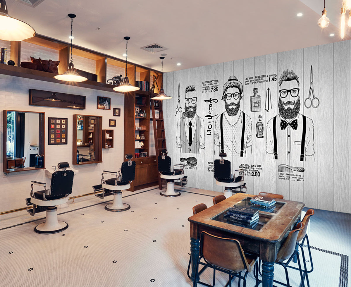 3D Trend Boy 1418 Barber Shop Wall Murals