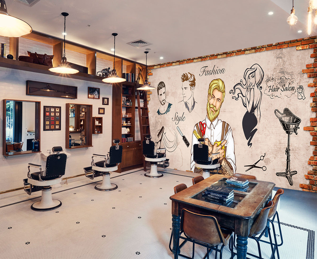 3D Fashion Style 1483 Barber Shop Wall Murals