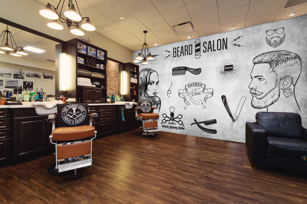 3D Lady Hair 1421 Barber Shop Wall Murals