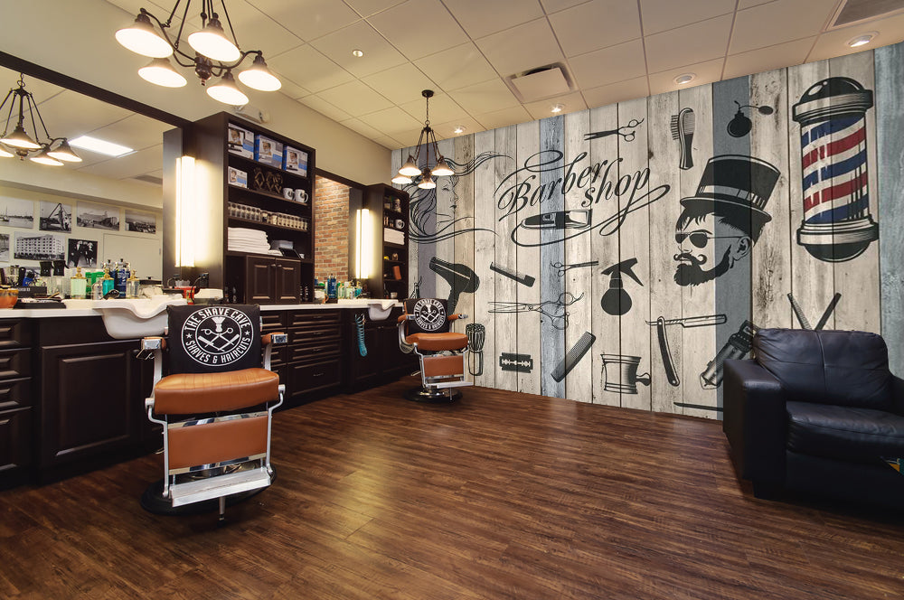 3D Hair Cutting Tools 1406 Barber Shop Wall Murals