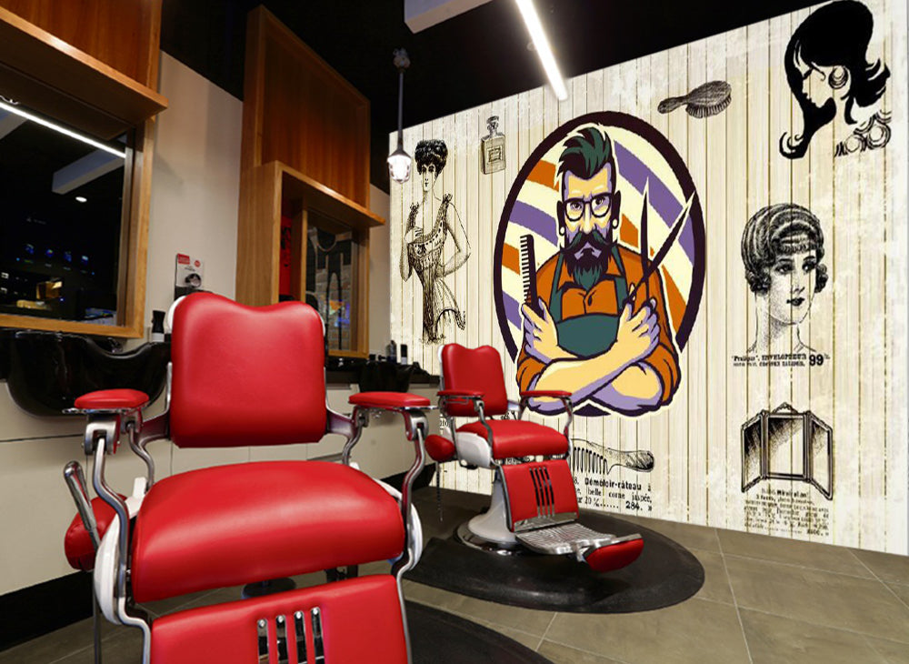 3D Man Cut Hair 1401 Barber Shop Wall Murals