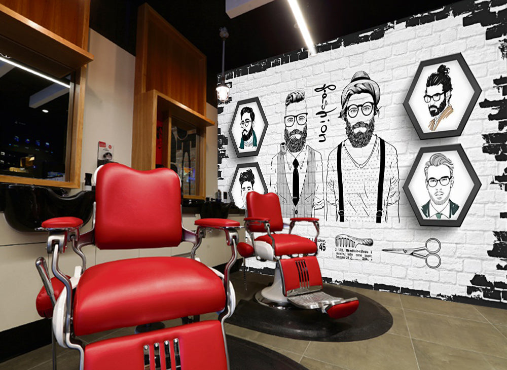 3D Short Hair 1412 Barber Shop Wall Murals