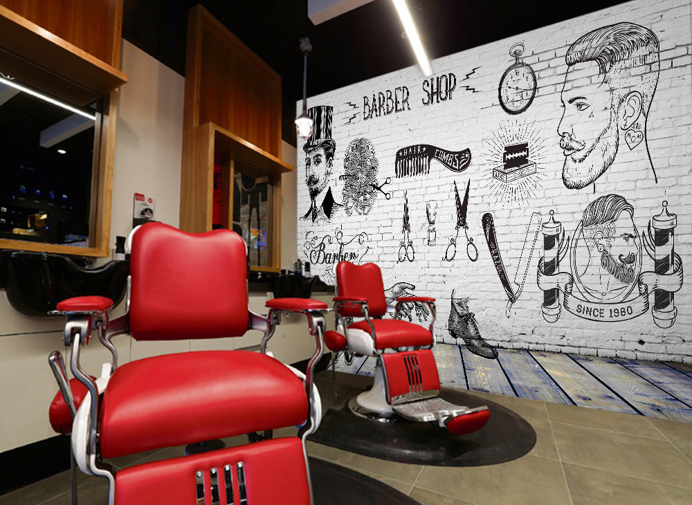 3D Man Cut Hair 1490 Barber Shop Wall Murals