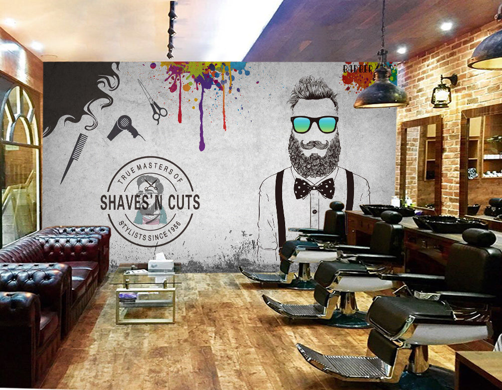 3D Glasses Men 1436 Barber Shop Wall Murals