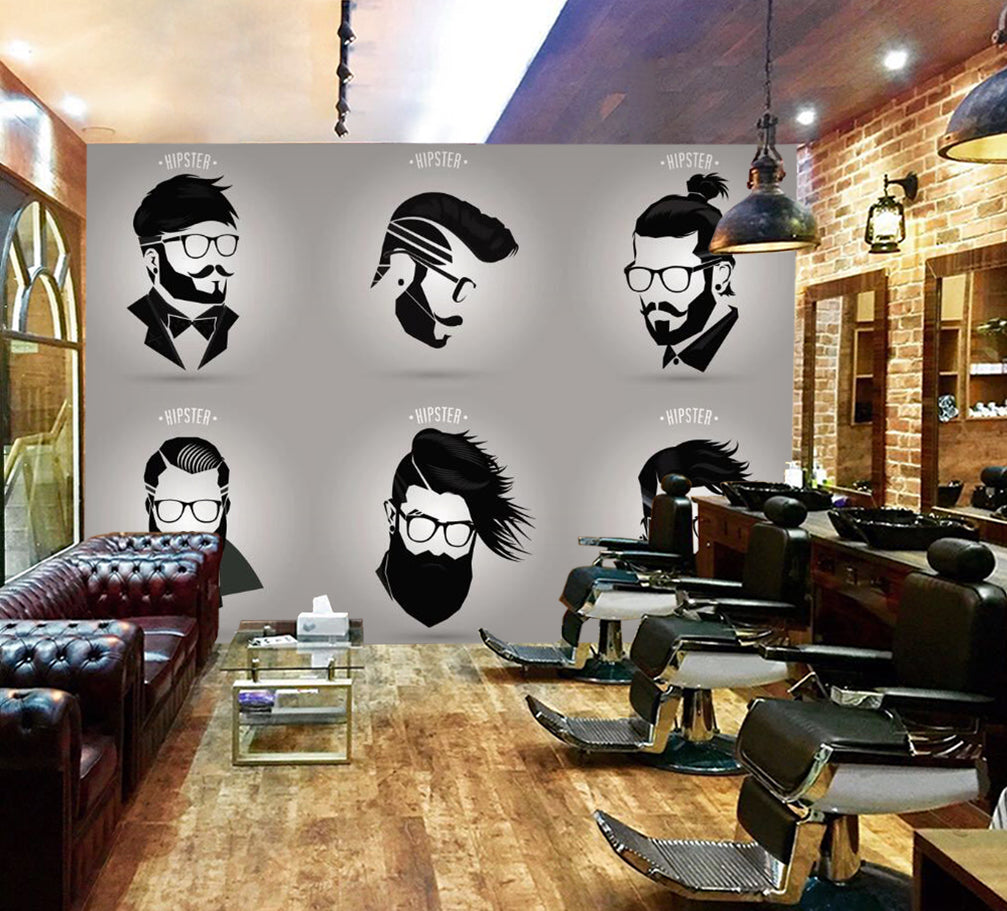 3D Short Hair 1403 Barber Shop Wall Murals