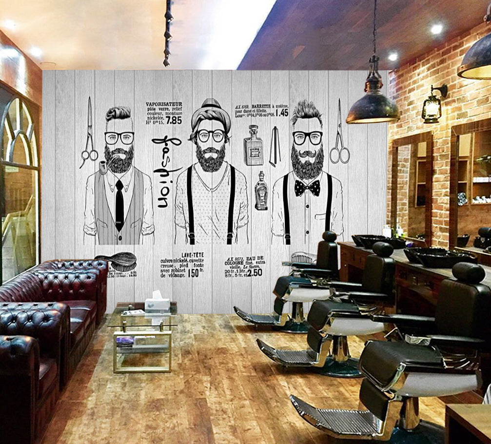 3D Trend Boy 1418 Barber Shop Wall Murals