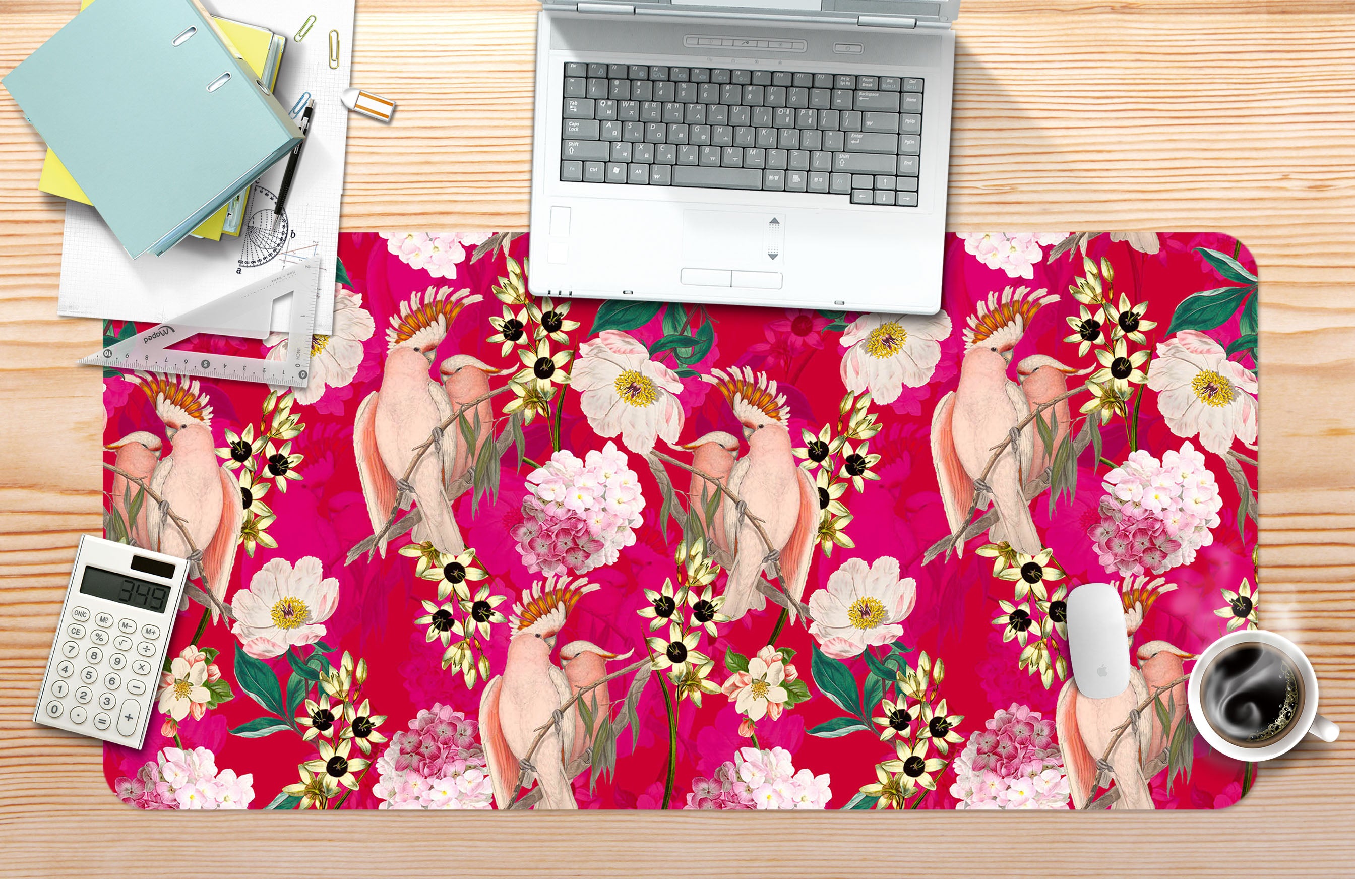 3D Red Bottom Bird Flowers 120167 Uta Naumann Desk Mat