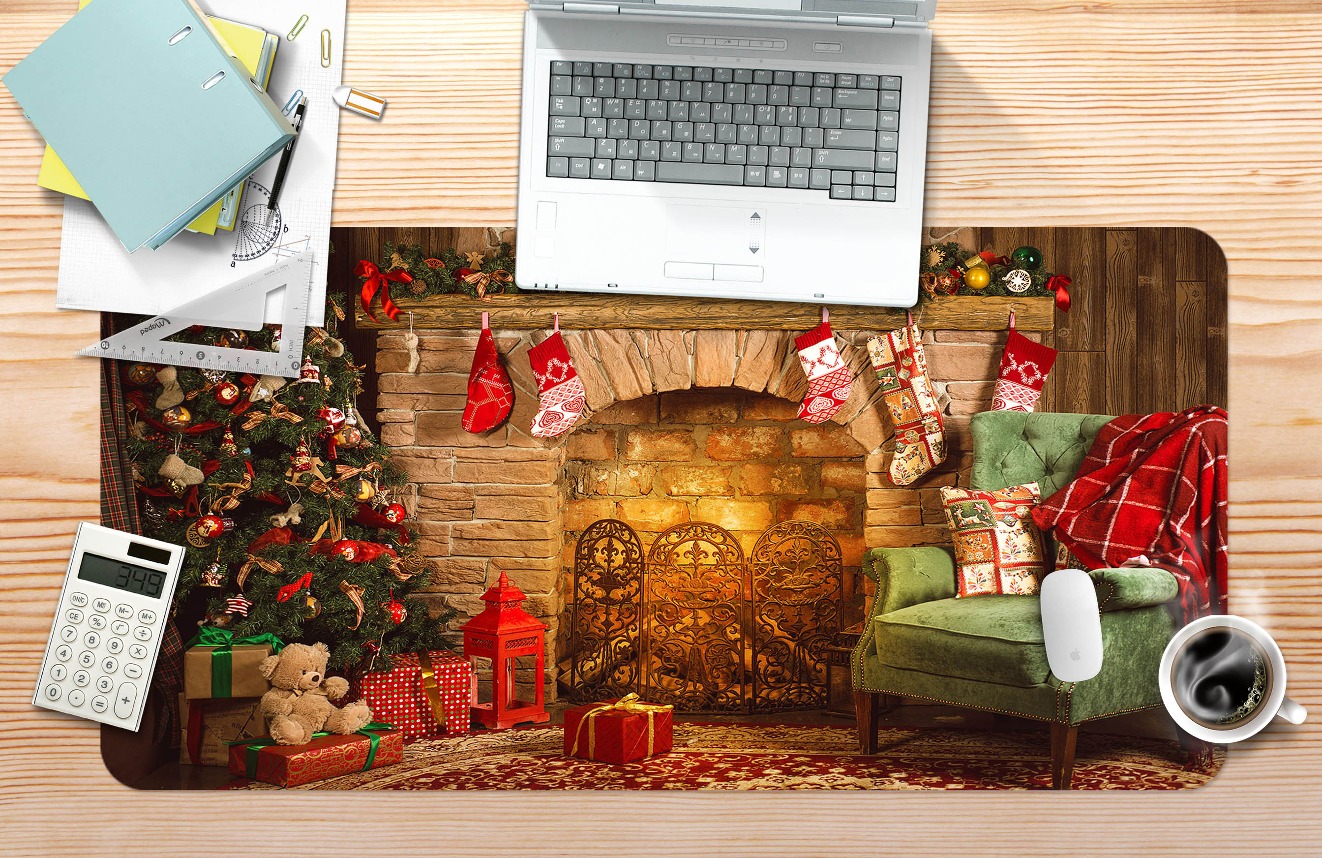 3D Fireplace Sofa 51197 Christmas Desk Mat Xmas