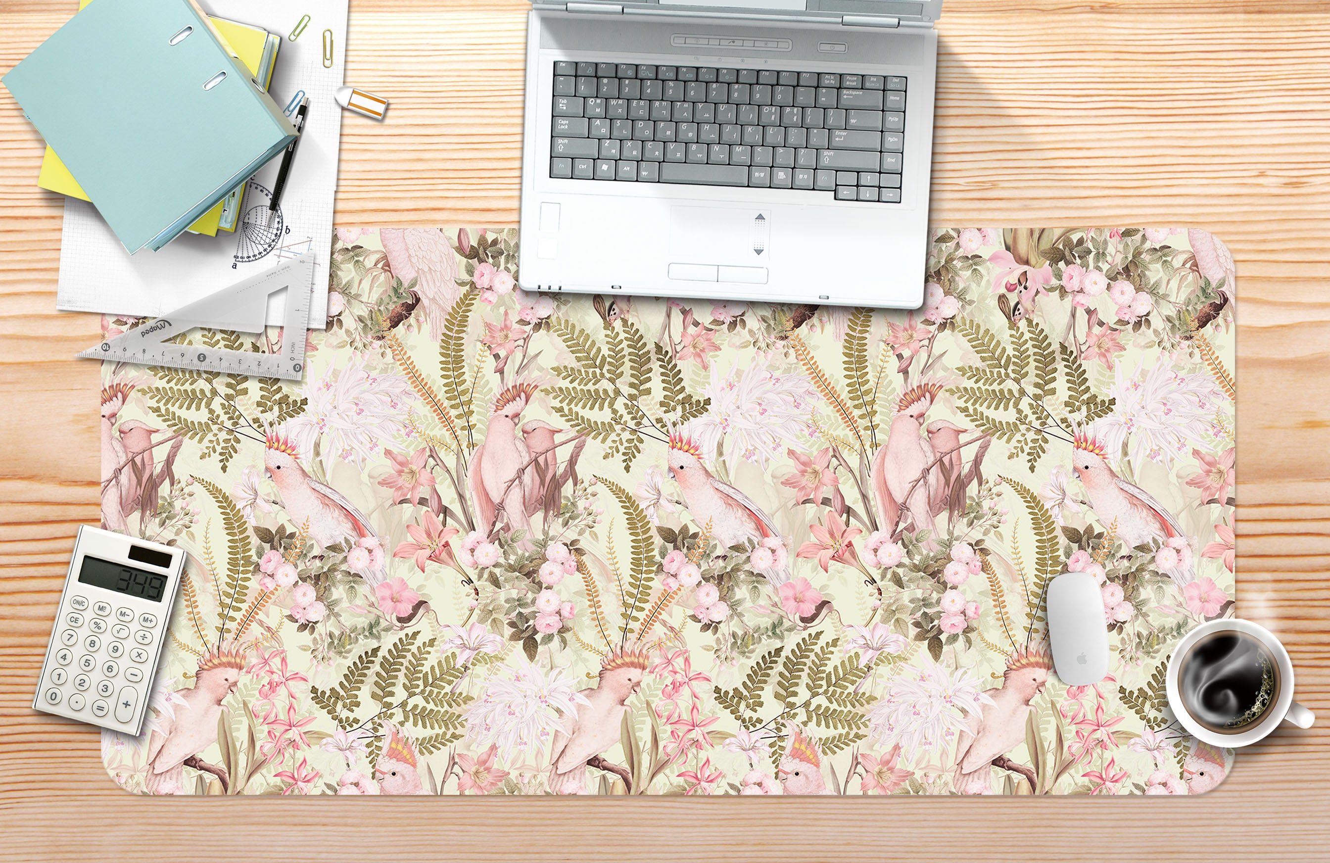 3D Pink Flower Parrot 120146 Uta Naumann Desk Mat