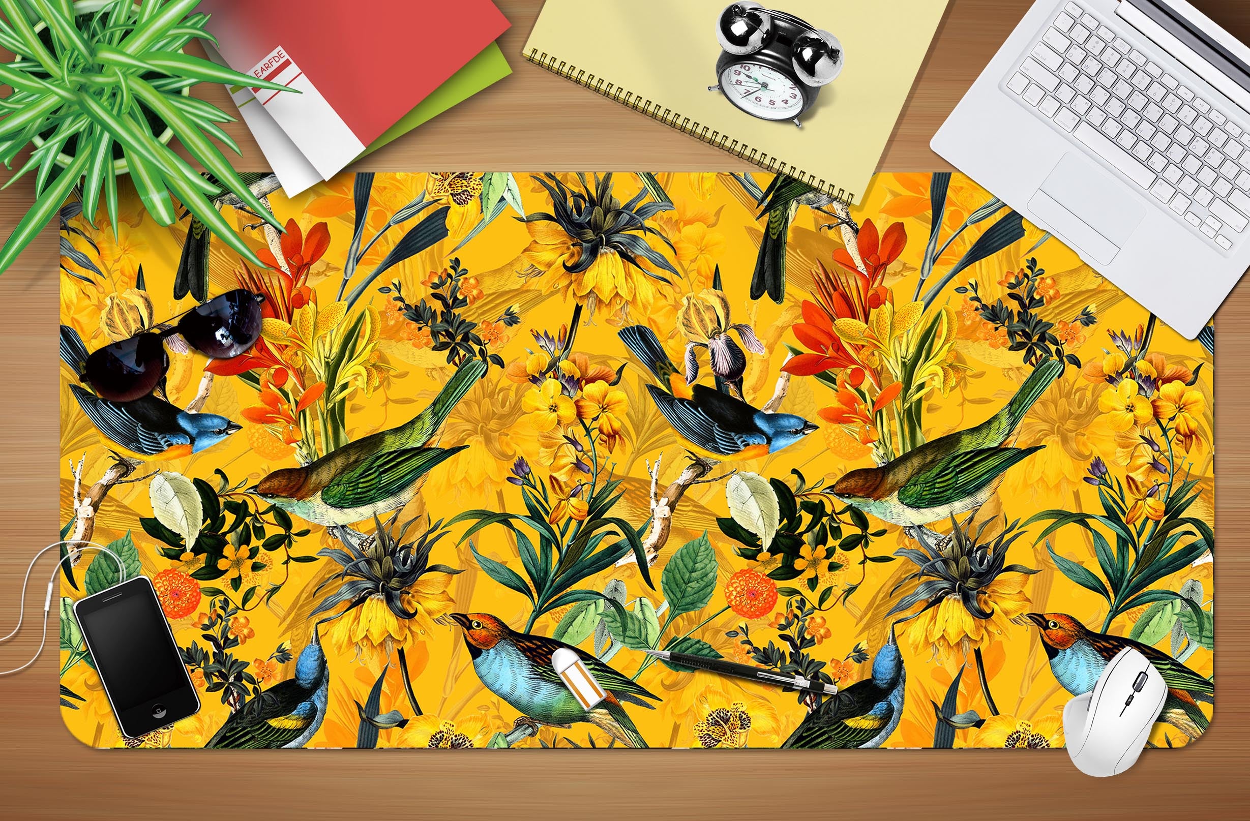 3D Yellow Bottom Bird Flower 120153 Uta Naumann Desk Mat