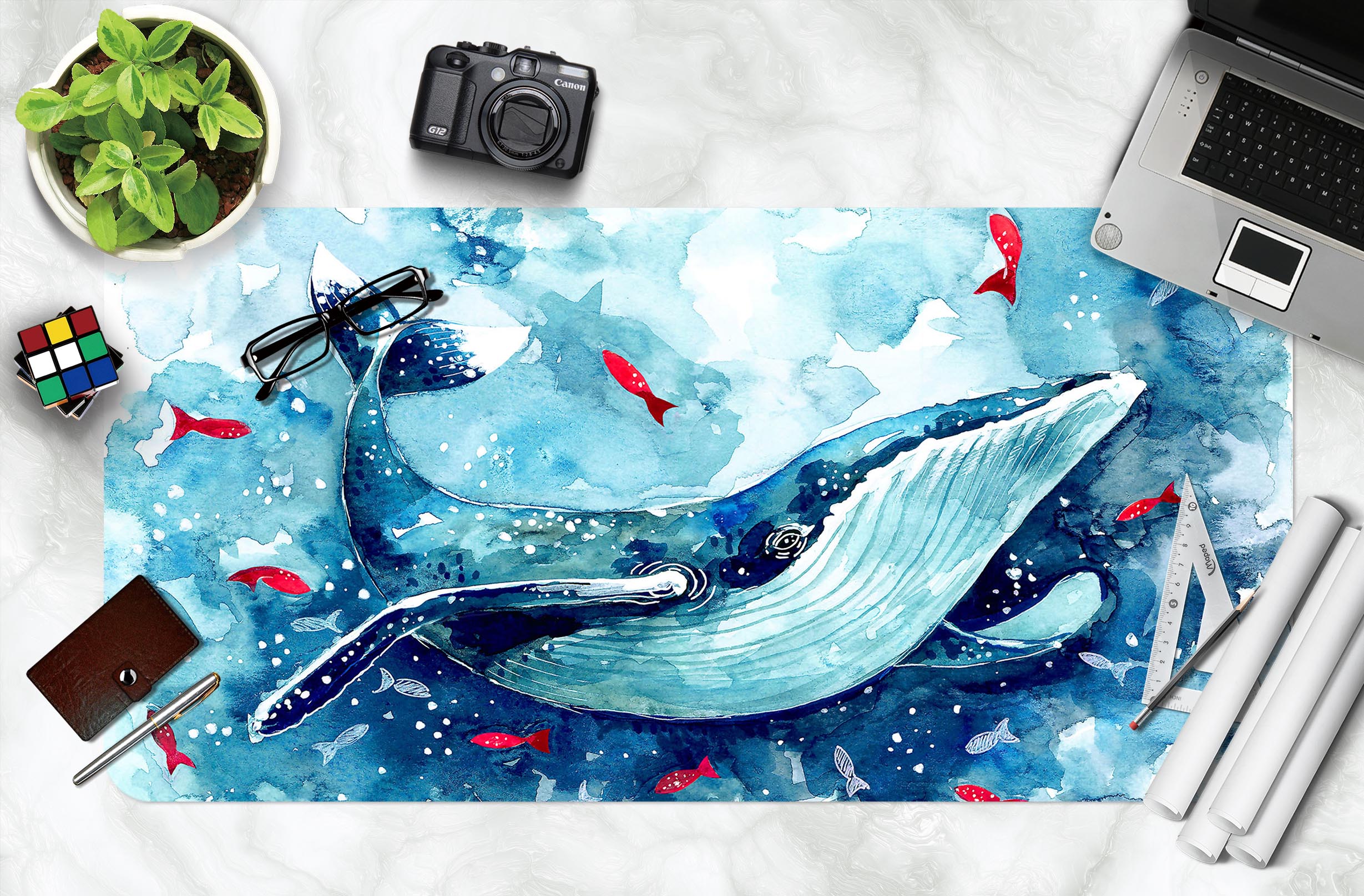 3D Watercolor Whale 17136 Desk Mat