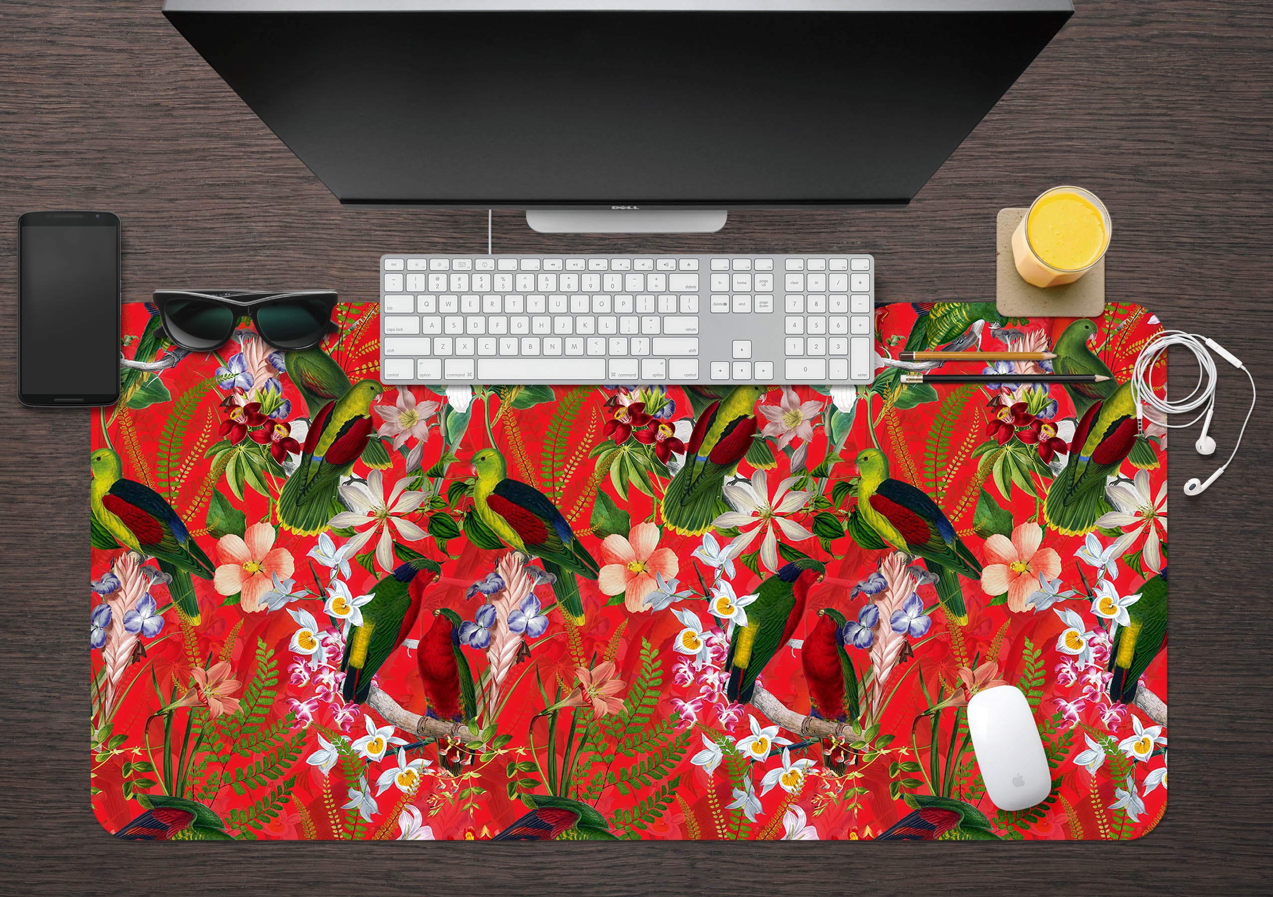 3D Branch Bird Red Bottom 120161 Uta Naumann Desk Mat