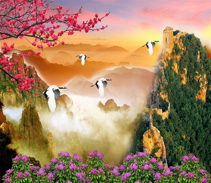 3D Flower Tree Crane Scenery 902 Wallpaper AJ Wallpaper 