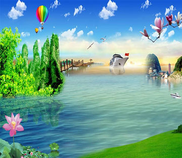 3D Lake Green Tree Hot Air Balloon 88 Wallpaper AJ Wallpaper 