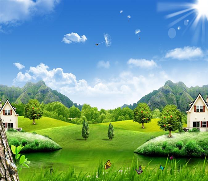 3D Sunshine Green Tree Hill 67 Wallpaper AJ Wallpaper 