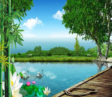 3D Lake Pond Swan 287 Wallpaper AJ Wallpaper 