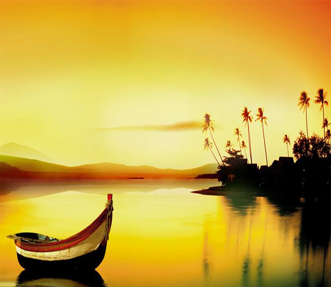 3D Sunset Glow Floating Boat 23 Wallpaper AJ Wallpaper 