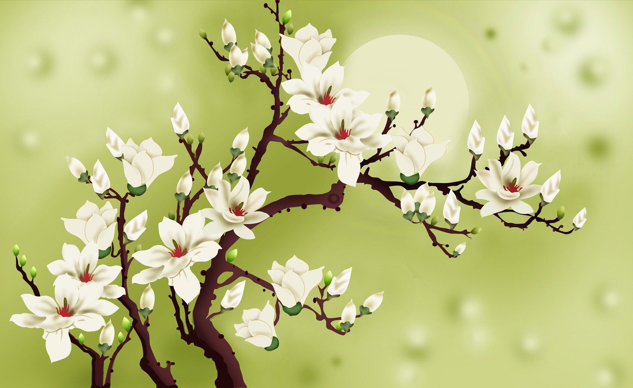 Full Moon And Flowers Tree Wallpaper AJ Wallpaper 