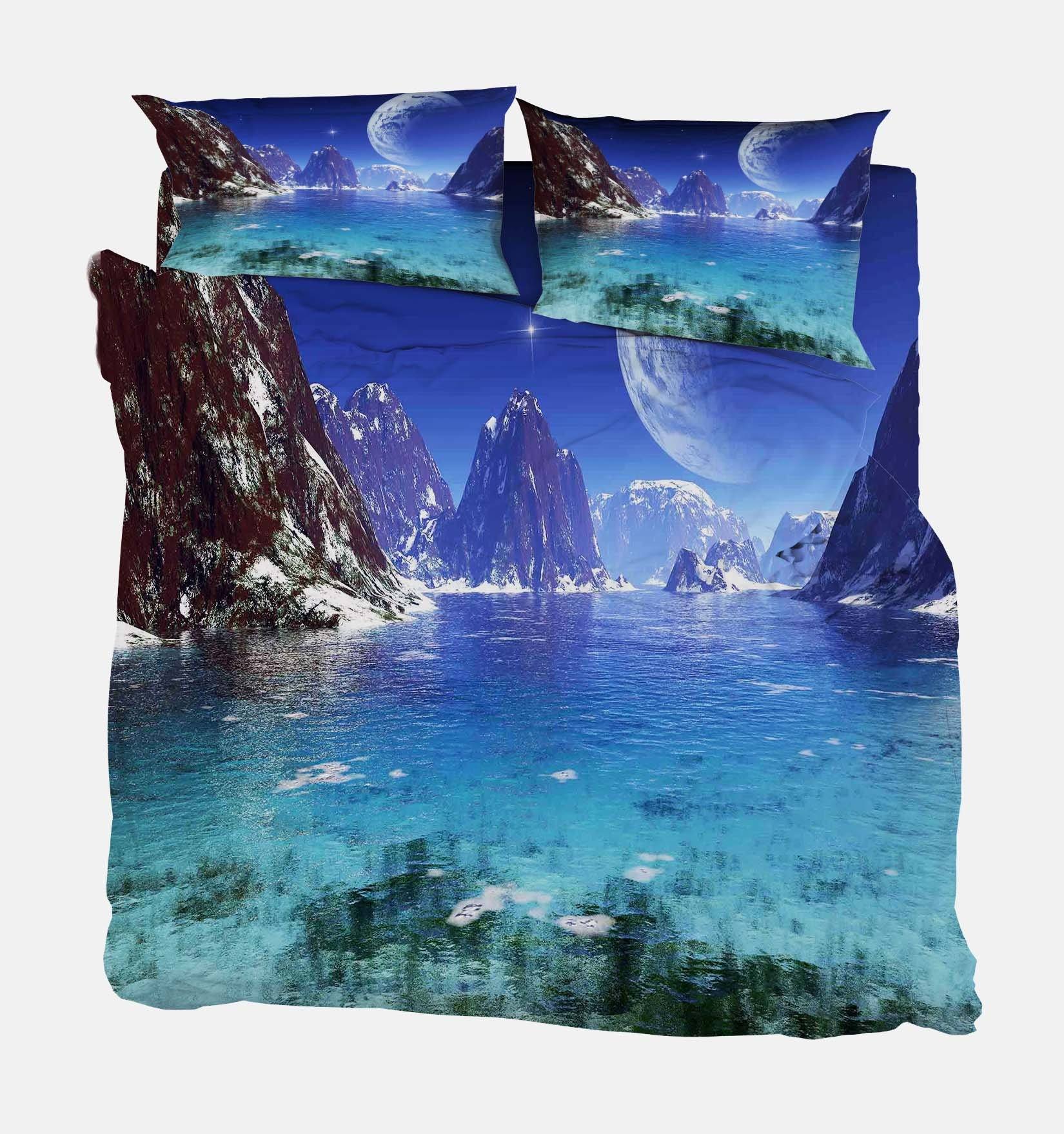 3D Mountains Lake Moon 97 Bed Pillowcases Quilt Wallpaper AJ Wallpaper 