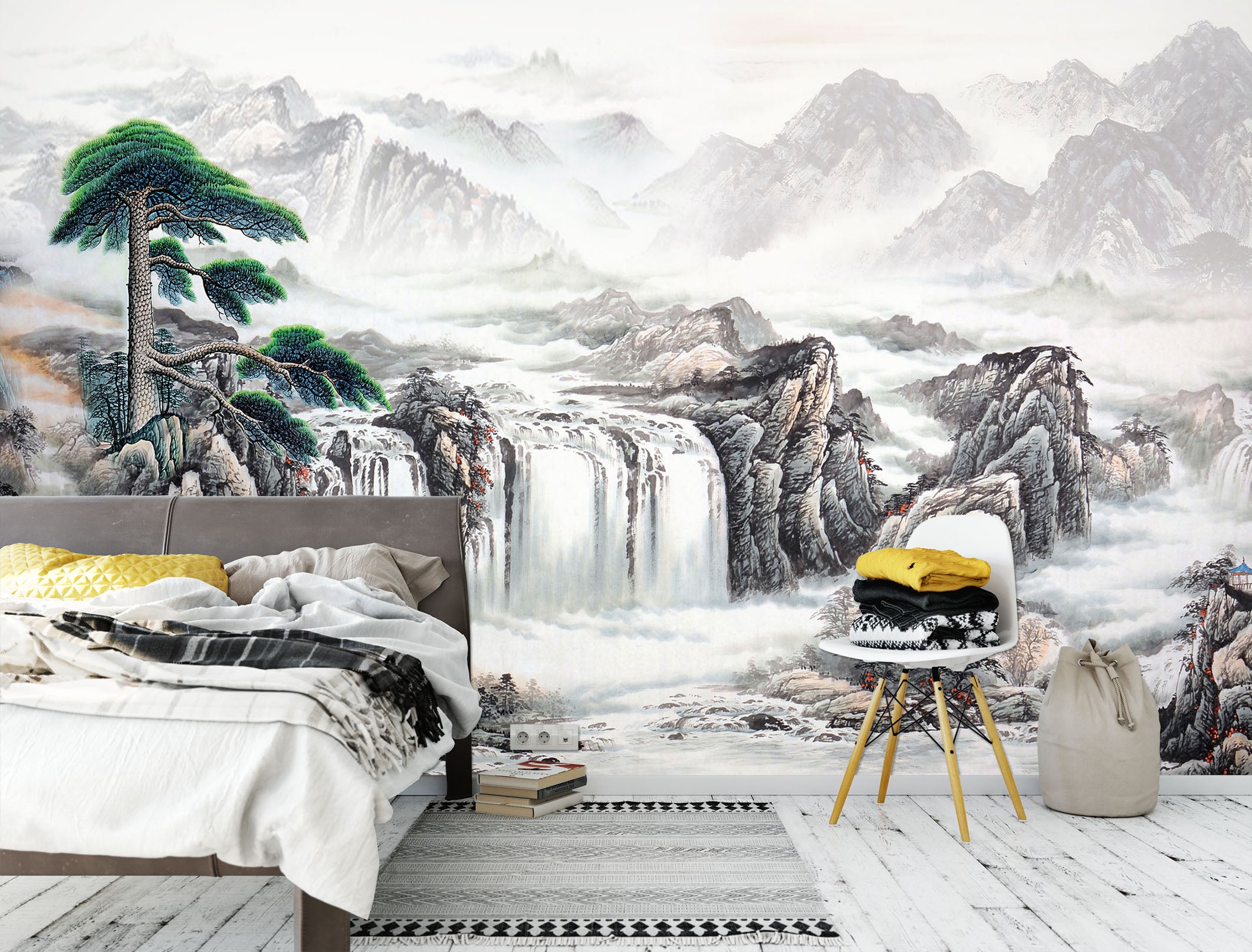 3D Alpine Waterfall 1466 Wall Murals