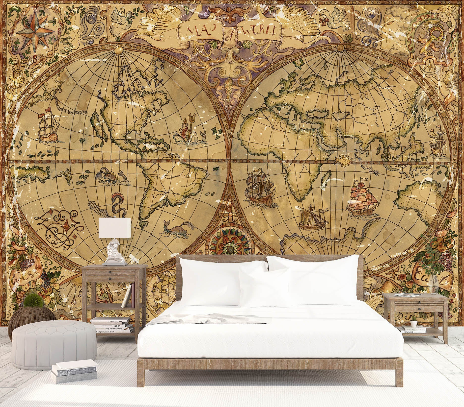 3D Sketch Pattern 2069 World Map Wall Murals