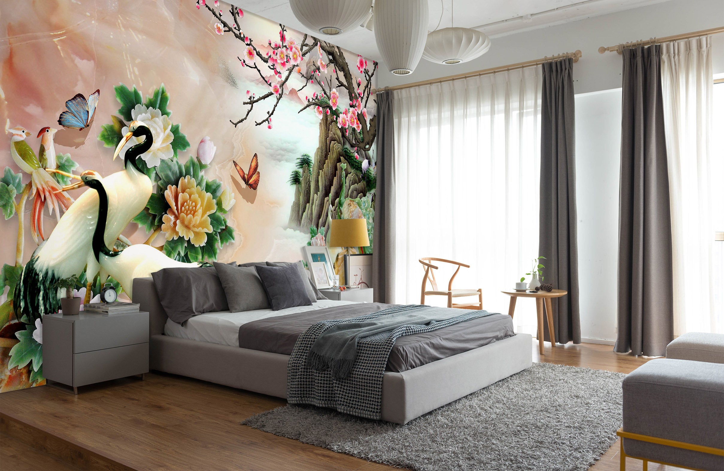 3D White Crane Wonderland 1636 Wall Murals