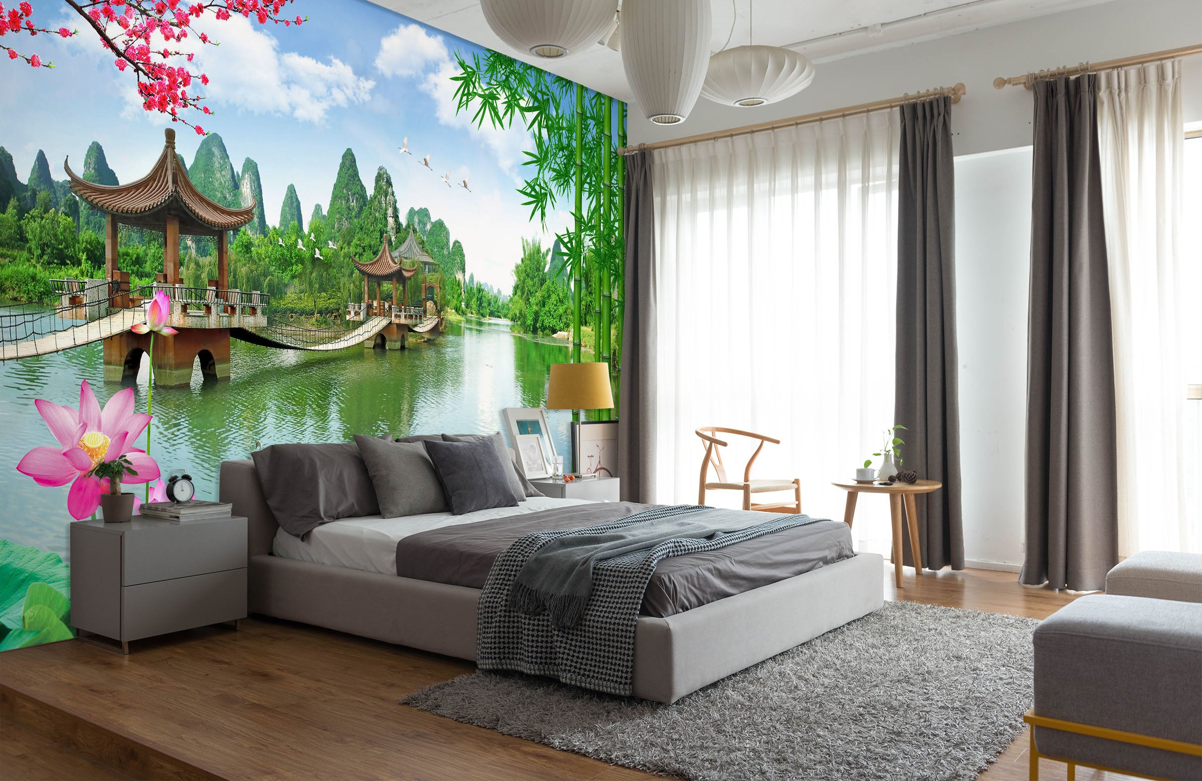 3D Lotus Pond 1590 Wall Murals