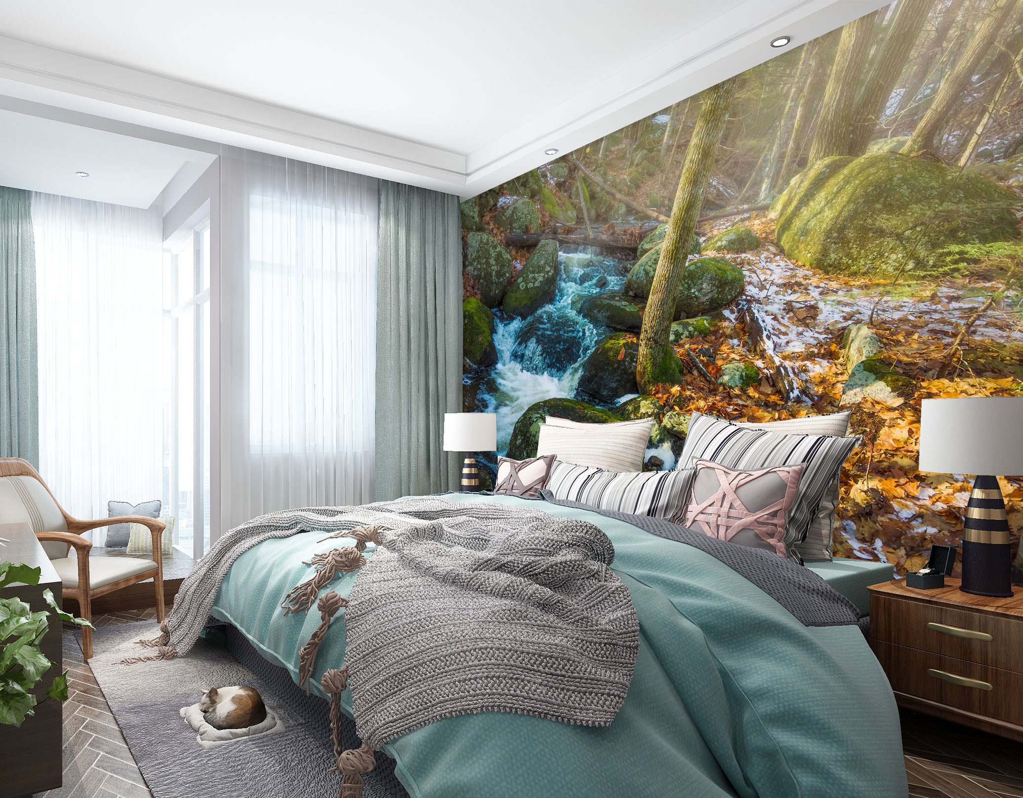 3D Forest Stream 108 Jerry LoFaro Wall Mural Wall Murals