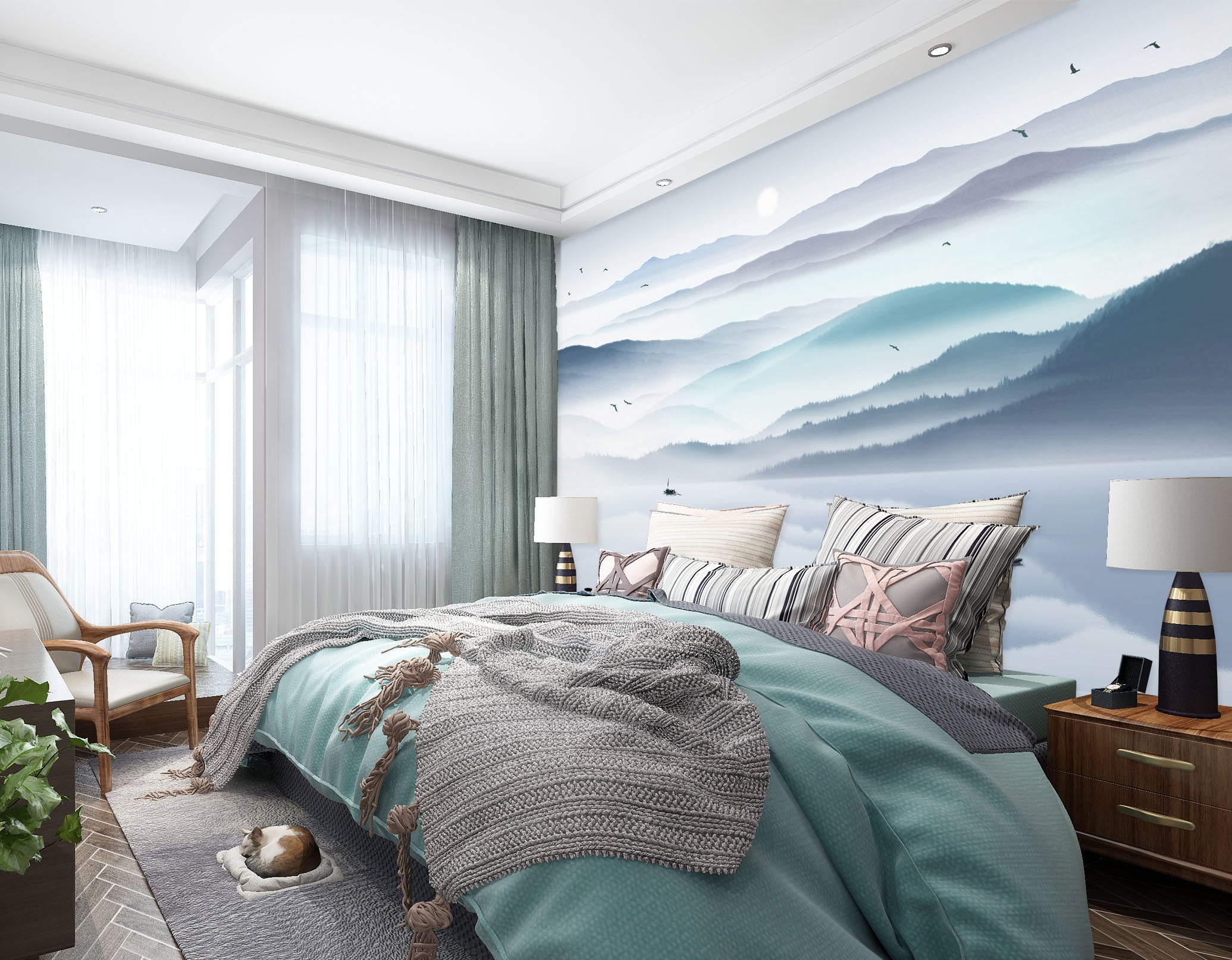 3D Misty Mountain Peak 1409 Wall Murals