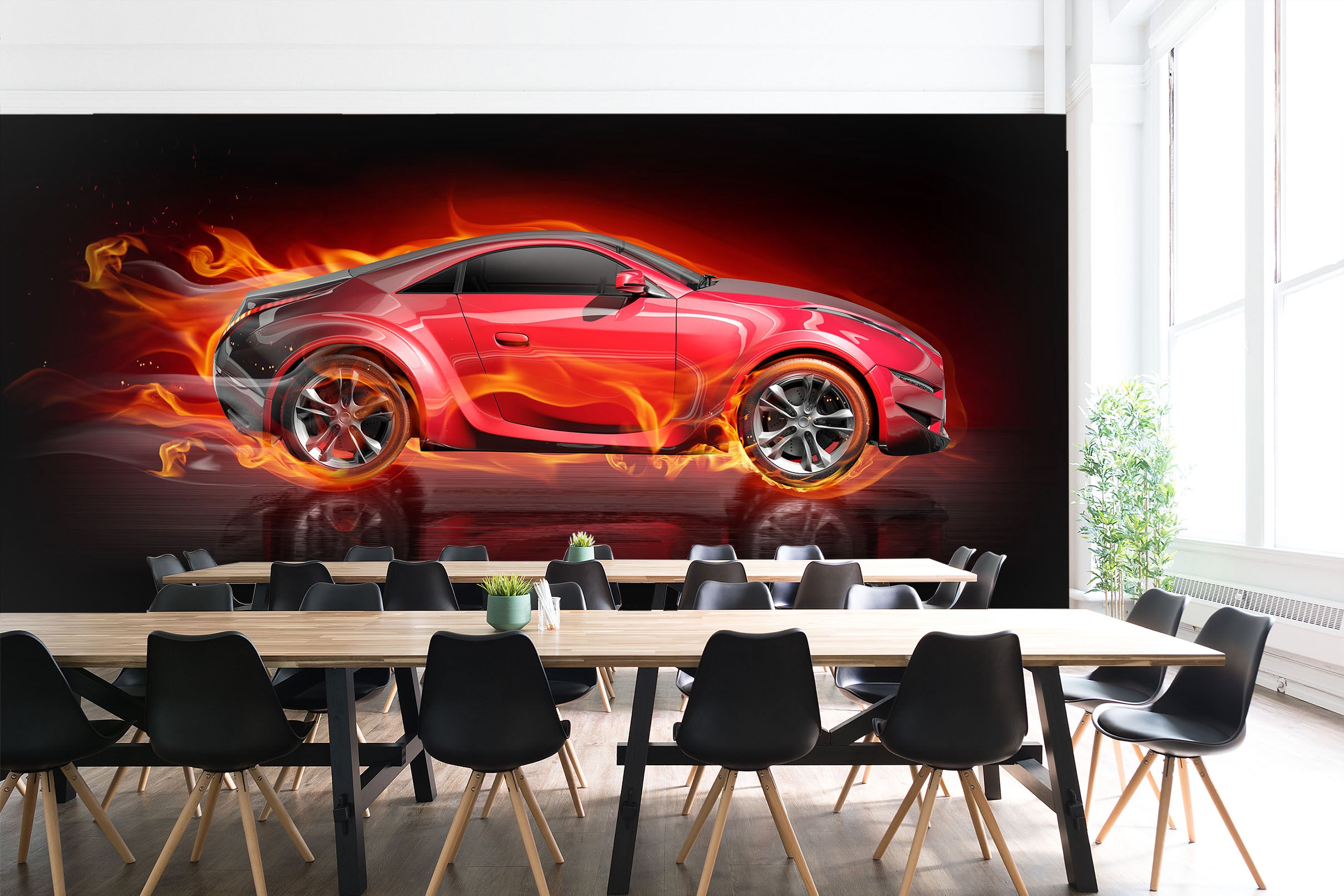 3D Fire Red Car 298 Vehicle Wall Murals