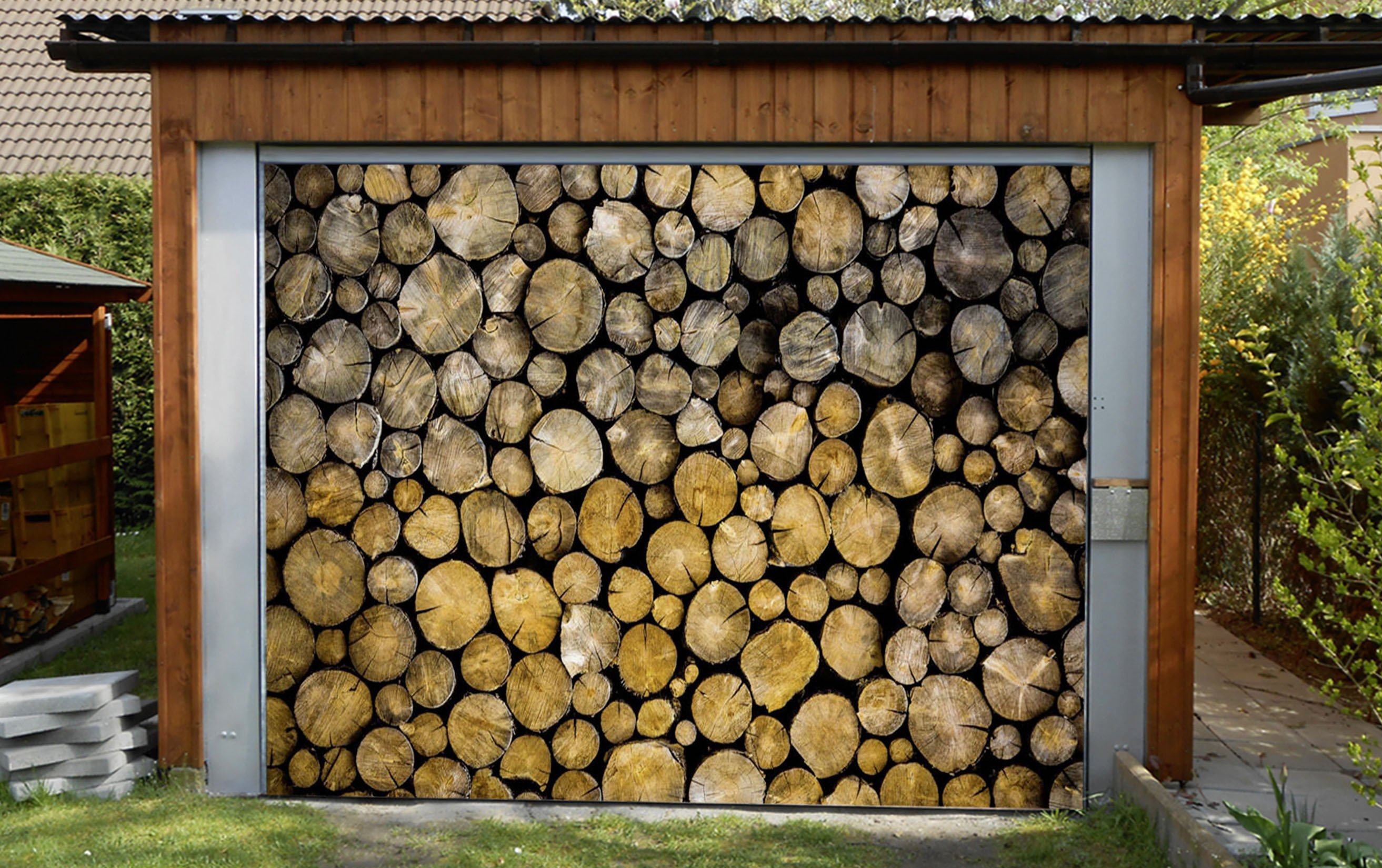 3D Stacked Wood 65 Garage Door Mural Wallpaper AJ Wallpaper 