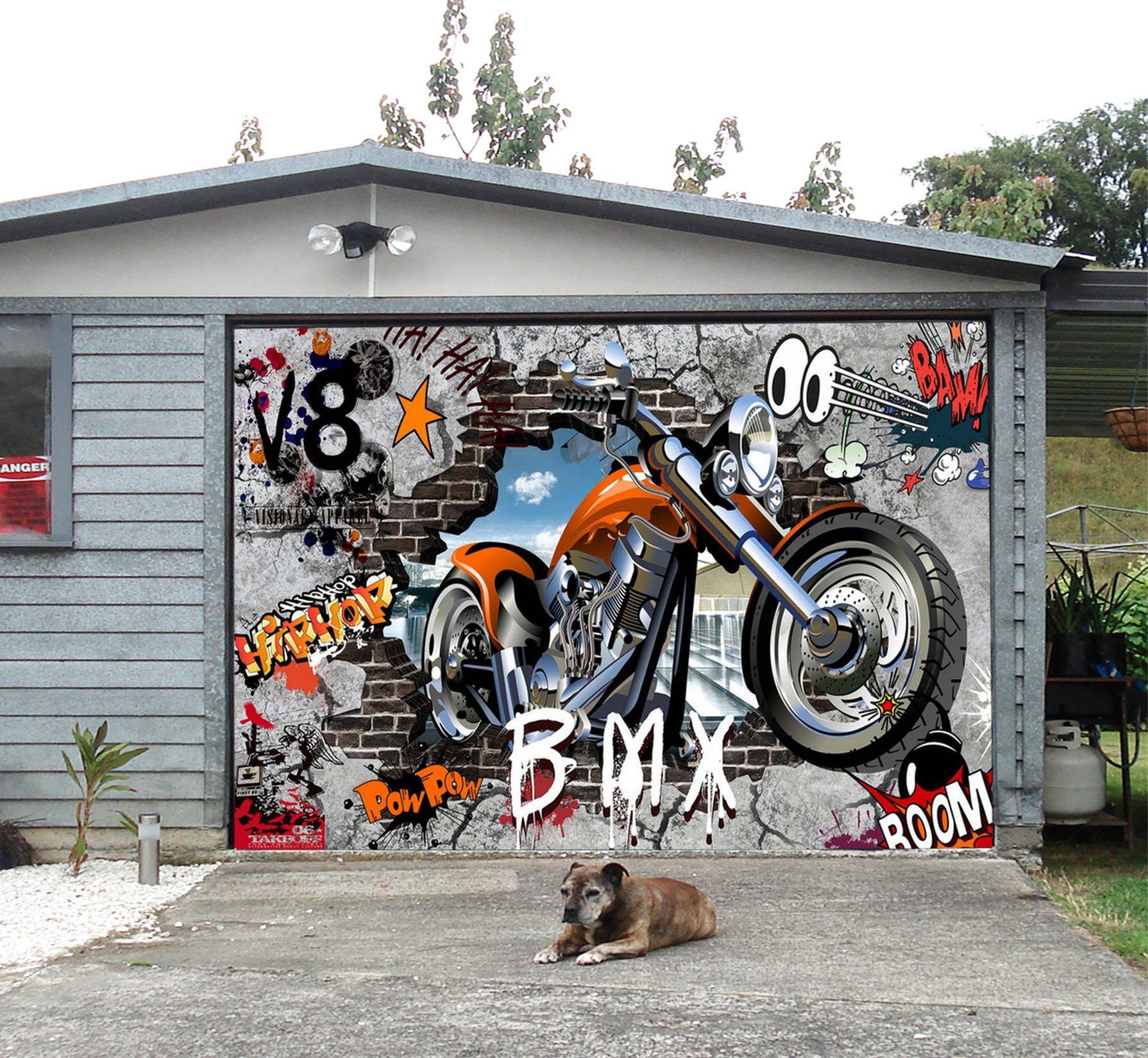 3D Graffiti Wall Motorcycle 63 Garage Door Mural Wallpaper AJ Wallpaper 