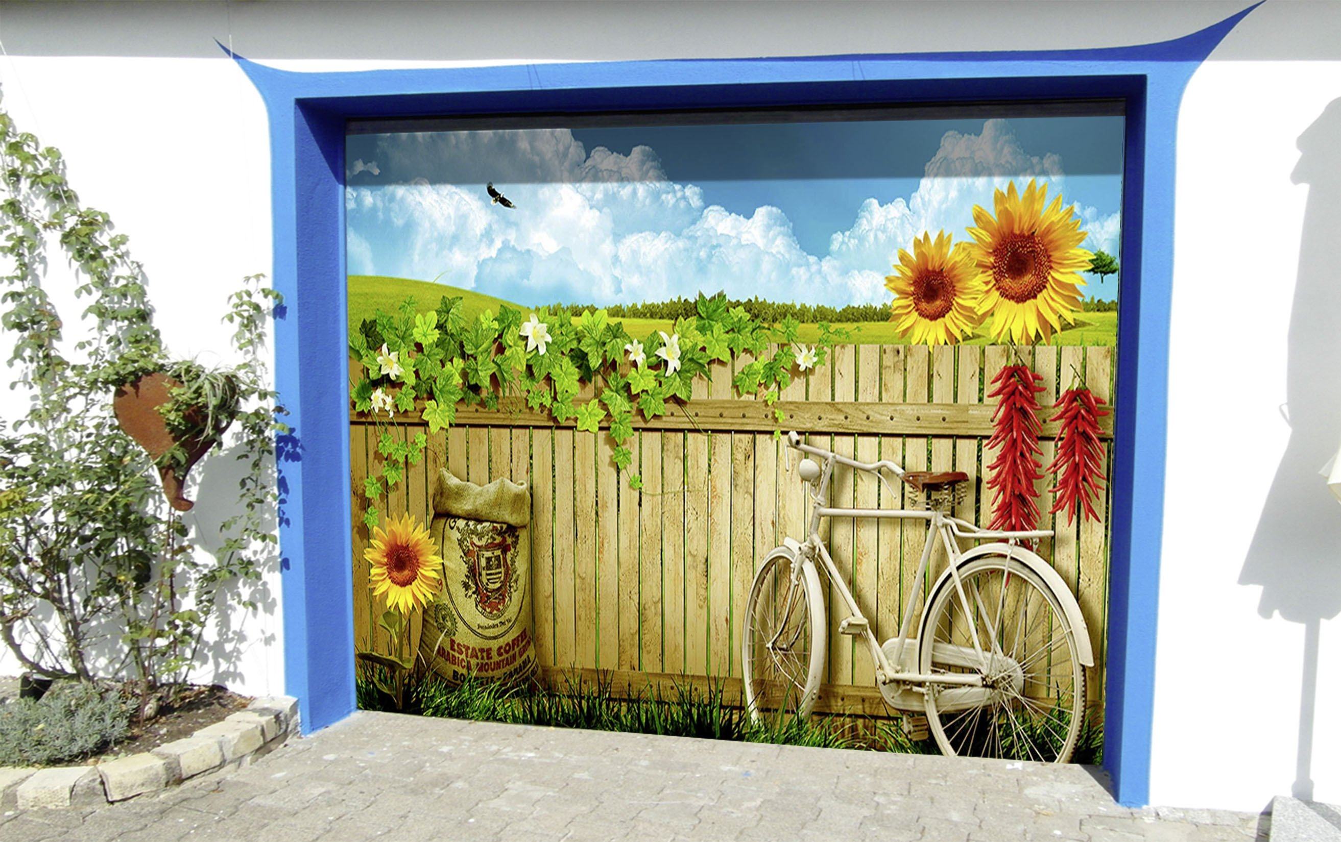 3D Wood Fence Sunflowers 377 Garage Door Mural Wallpaper AJ Wallpaper 