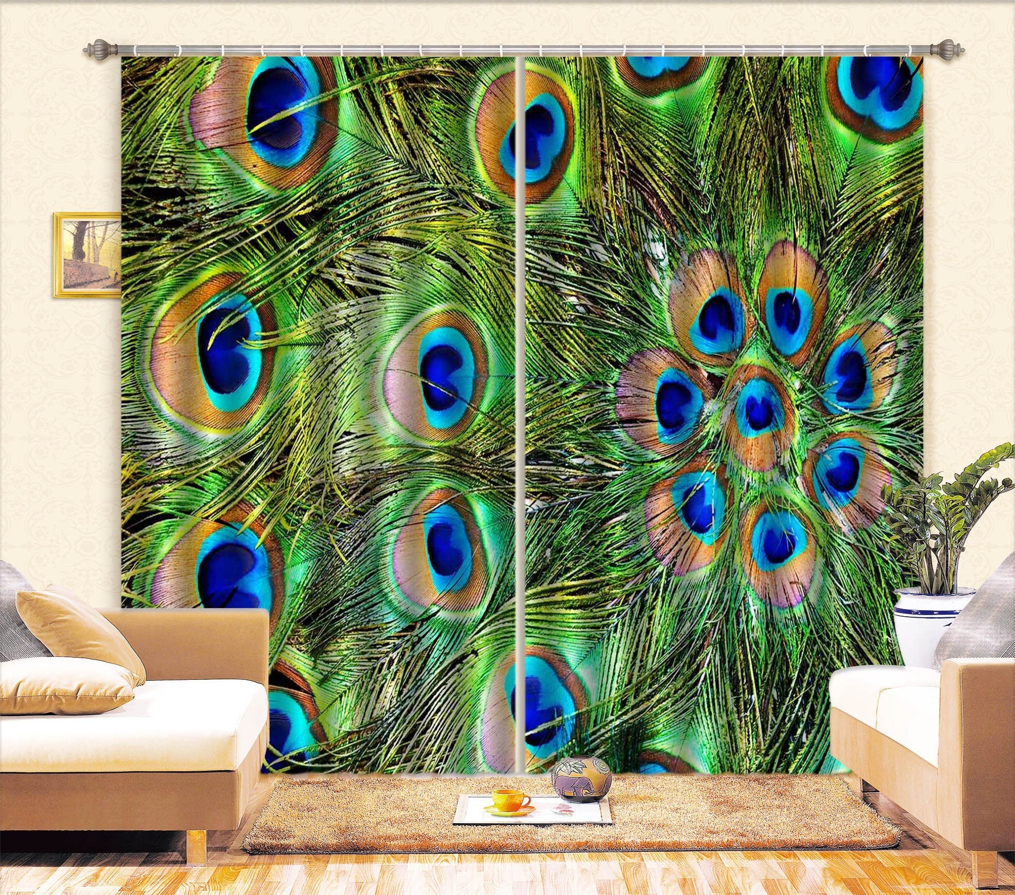 3D Peacock Feather 1 Curtains Drapes Curtains AJ Creativity Home 