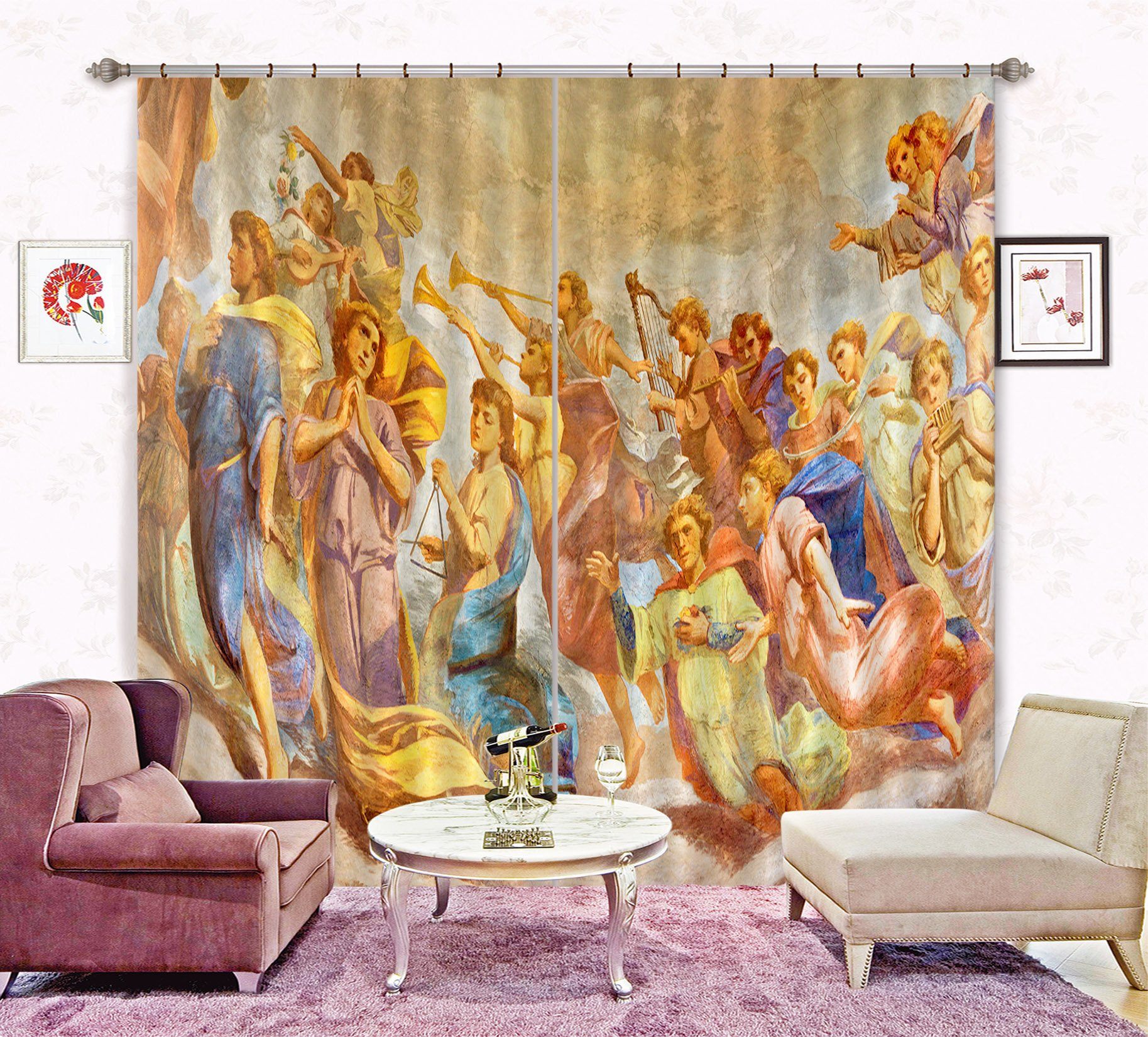 3D Horn Harp Playing 049 Curtains Drapes Curtains AJ Creativity Home 