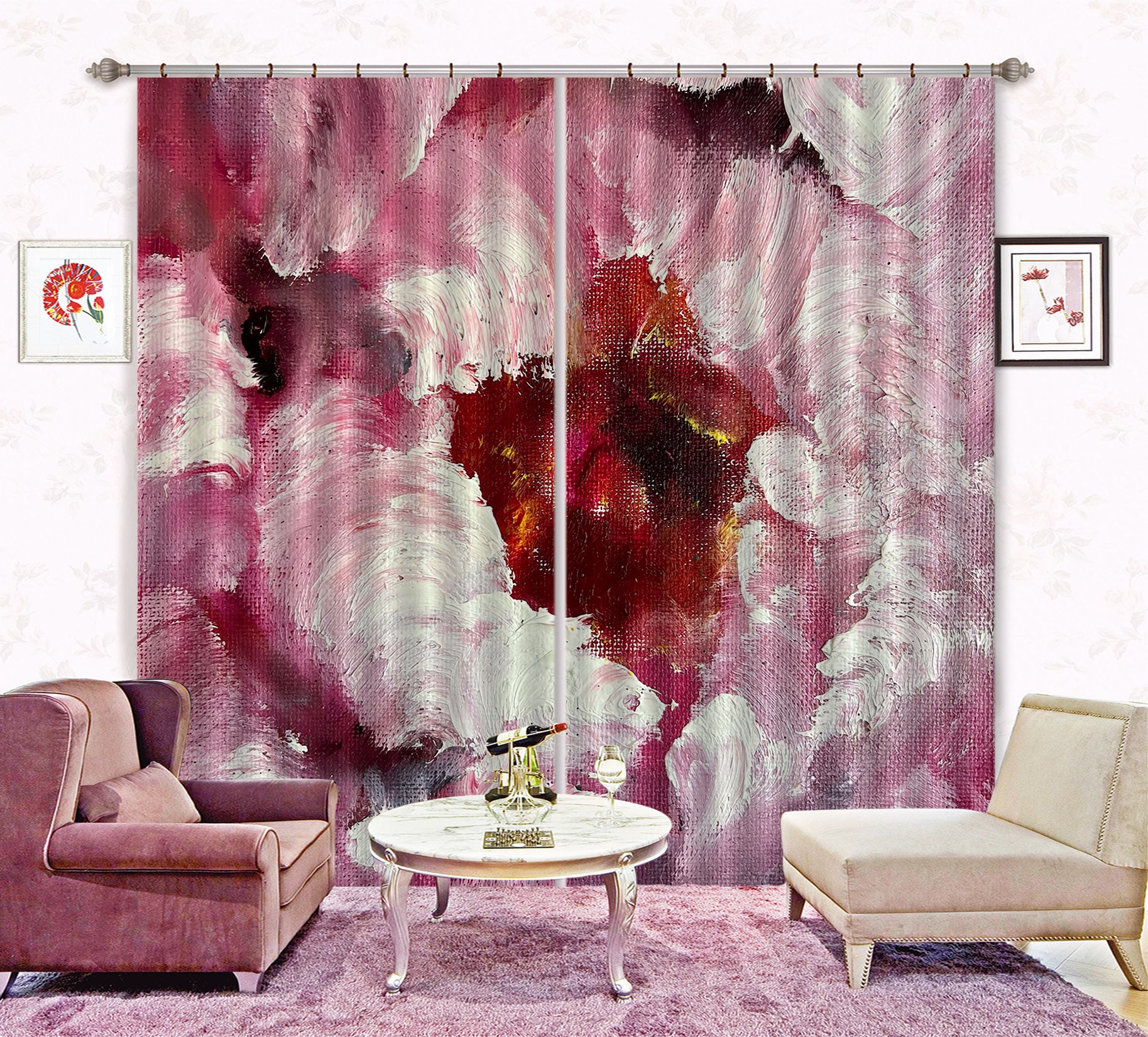 3D Painted Pink Flower 2375 Skromova Marina Curtain Curtains Drapes