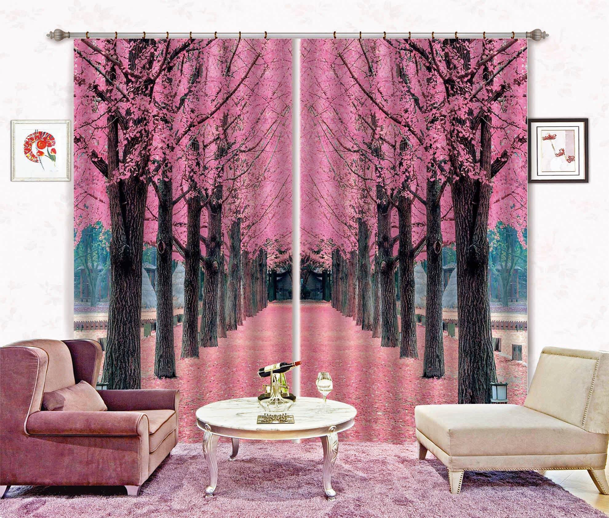 3D Pink Ginkgo Trees 400 Curtains Drapes Wallpaper AJ Wallpaper 