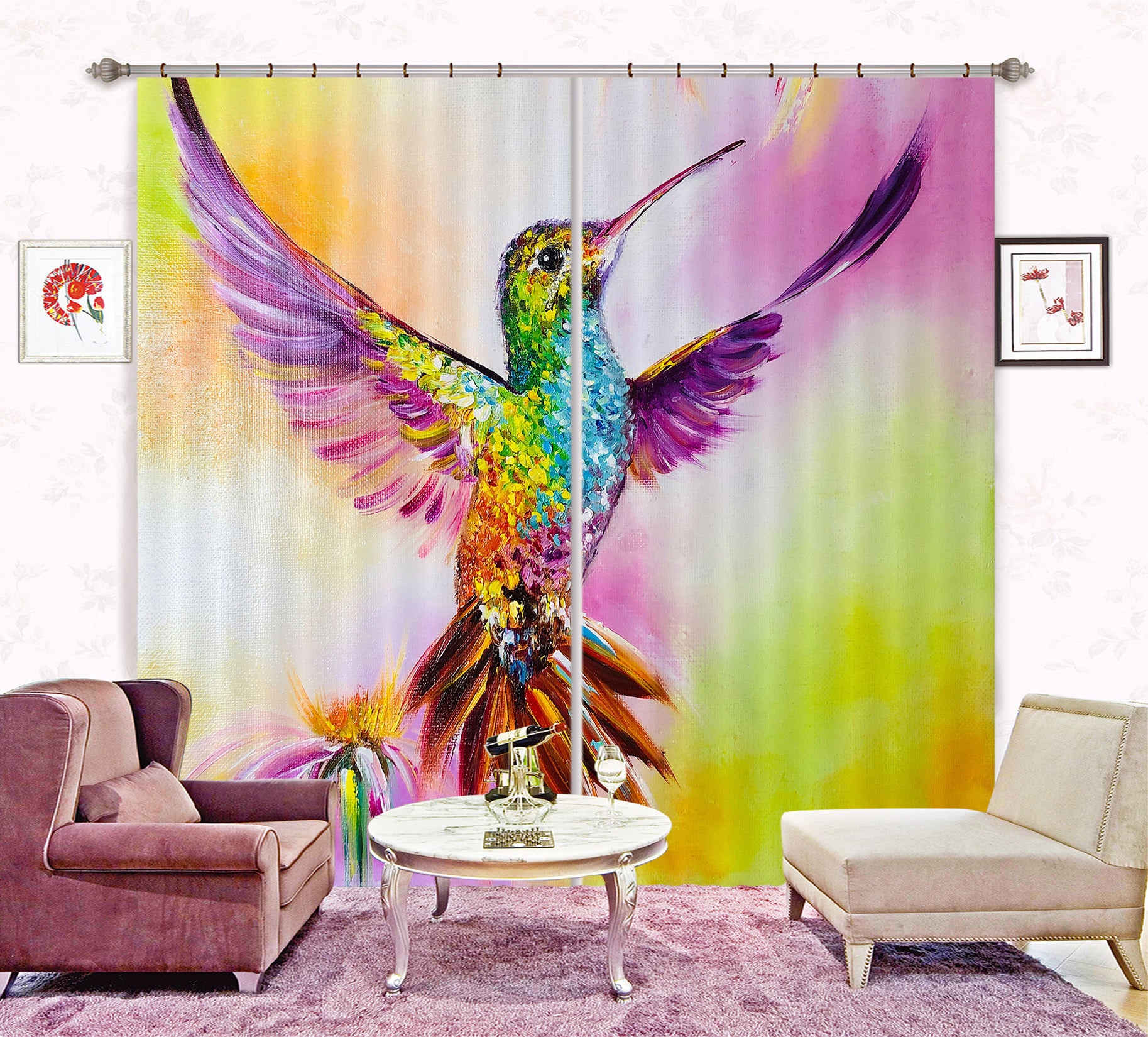 3D Colorful Hummingbird 2351 Skromova Marina Curtain Curtains Drapes