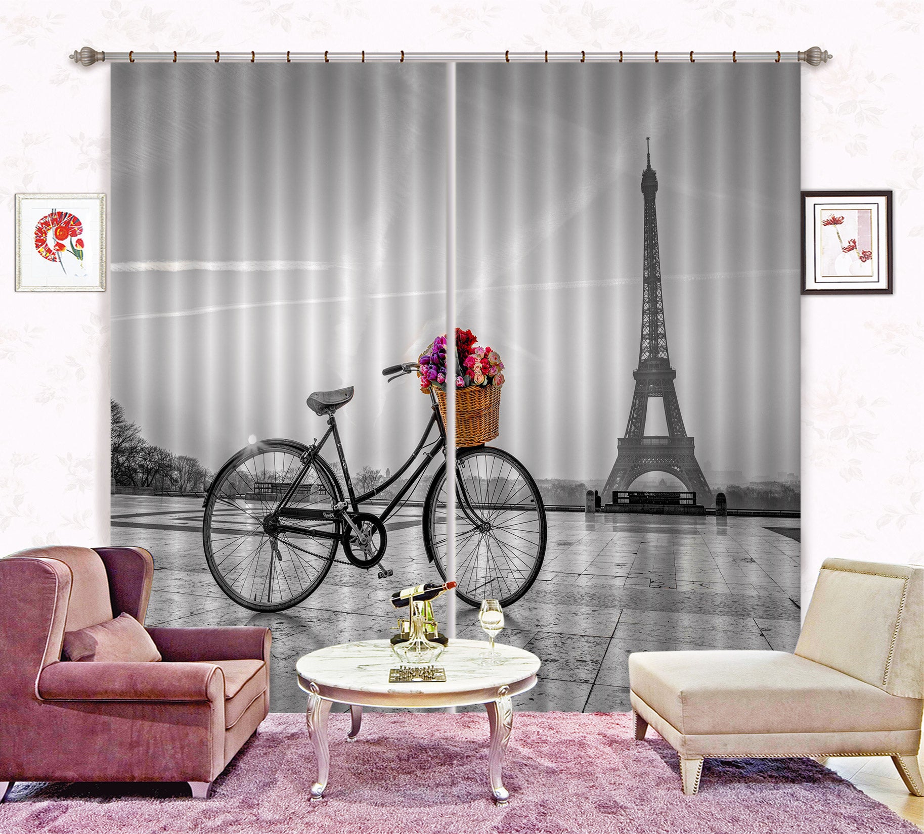 3D Eiffel Tower Bike 007 Assaf Frank Curtain Curtains Drapes
