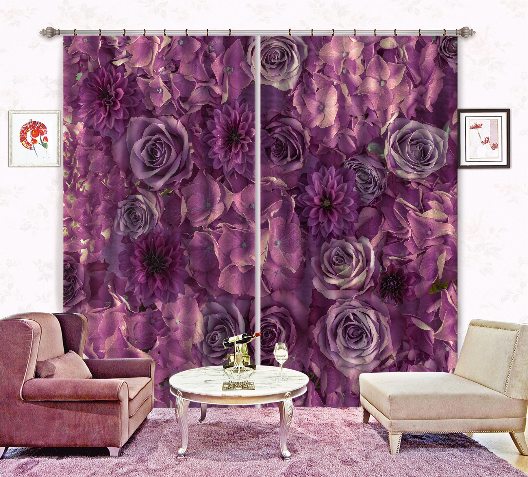 3D Purple Garden 6327 Assaf Frank Curtain Curtains Drapes