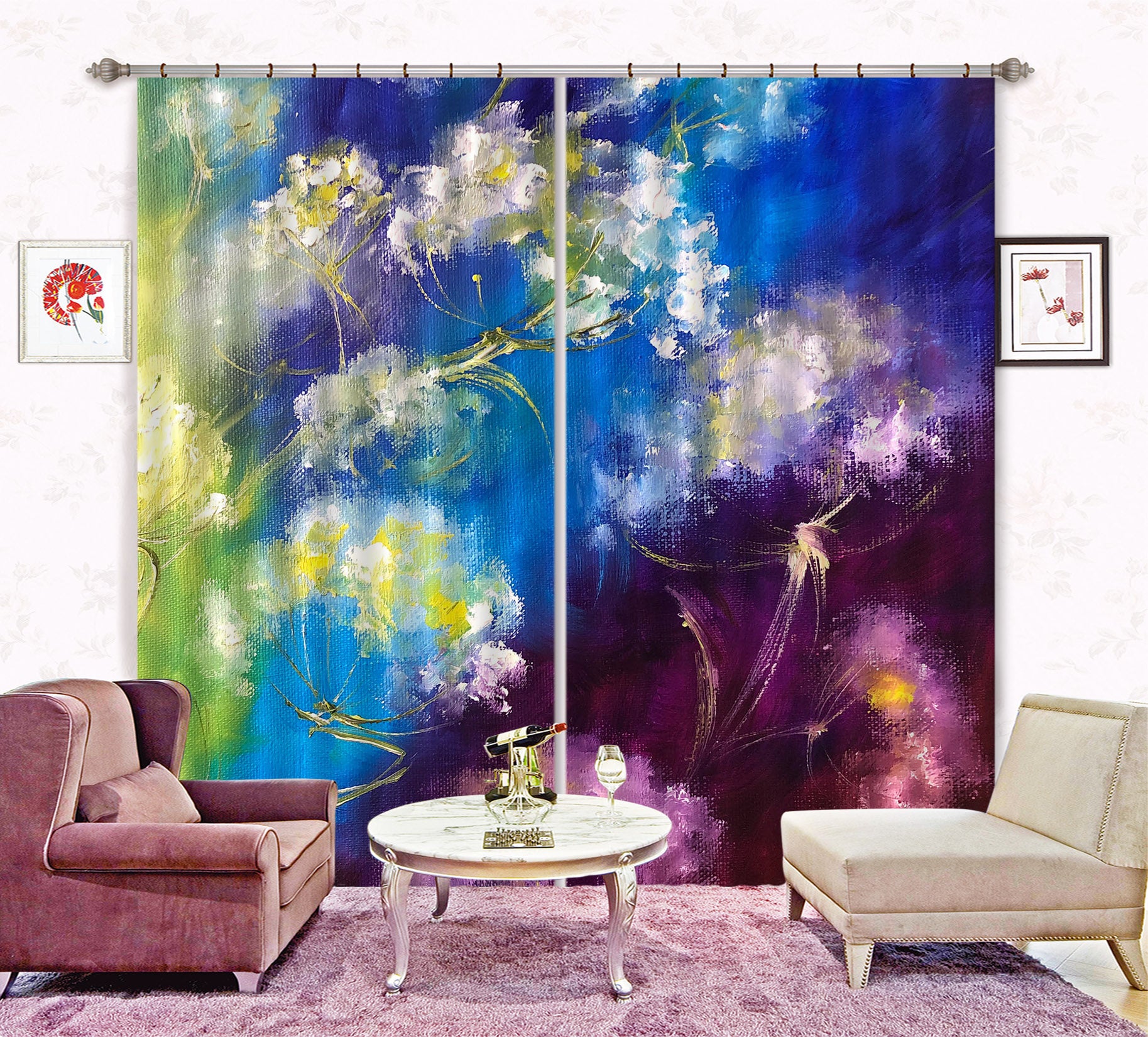 3D Purple Blue Flower 2413 Skromova Marina Curtain Curtains Drapes