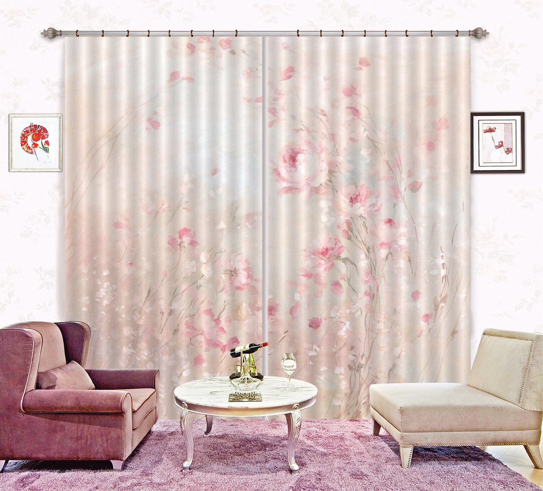 3D Pink Flowers 046 Debi Coules Curtain Curtains Drapes Curtains AJ Creativity Home 