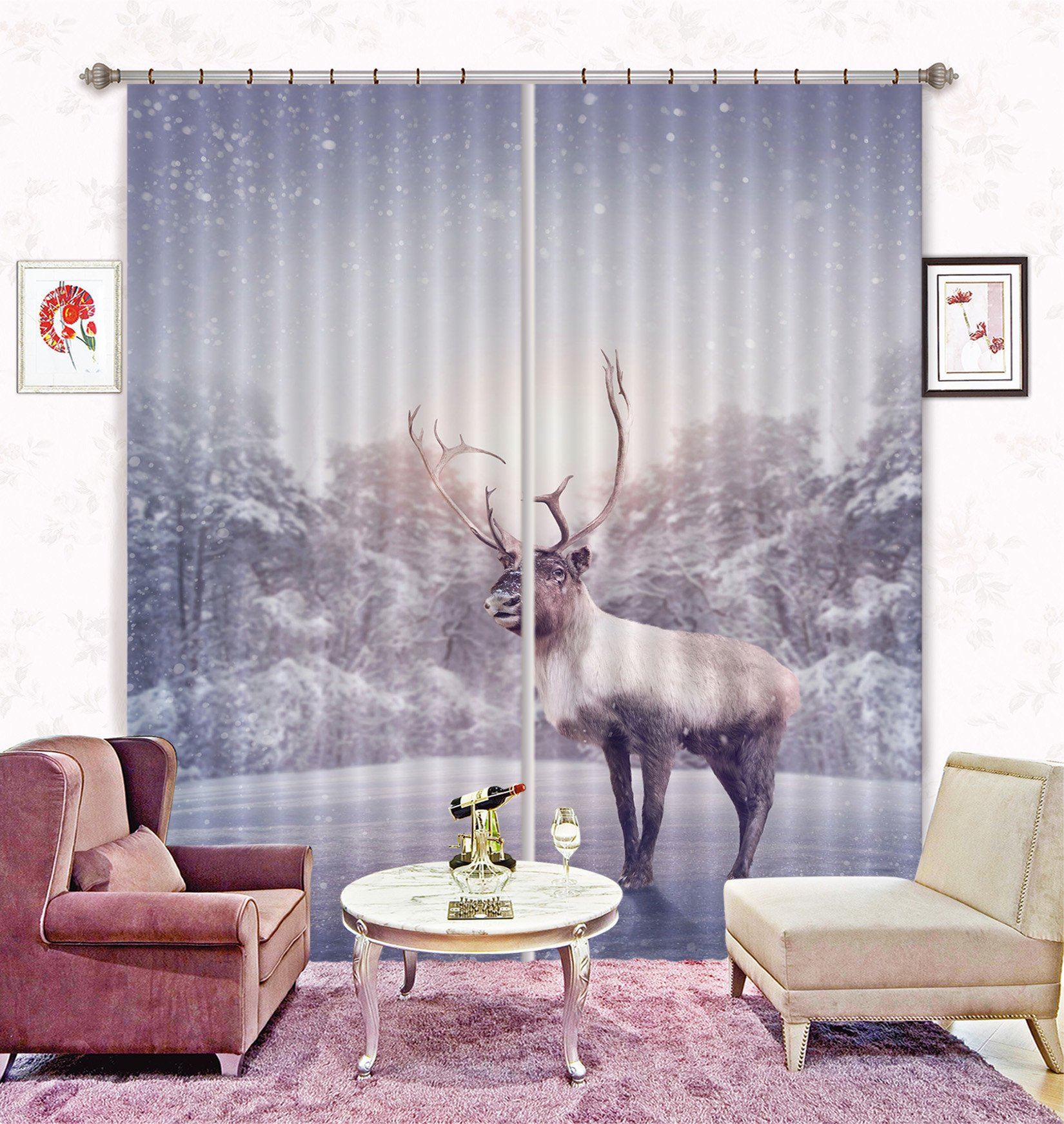 3D Snowing Area Animal Curtains Drapes Wallpaper AJ Wallpaper 