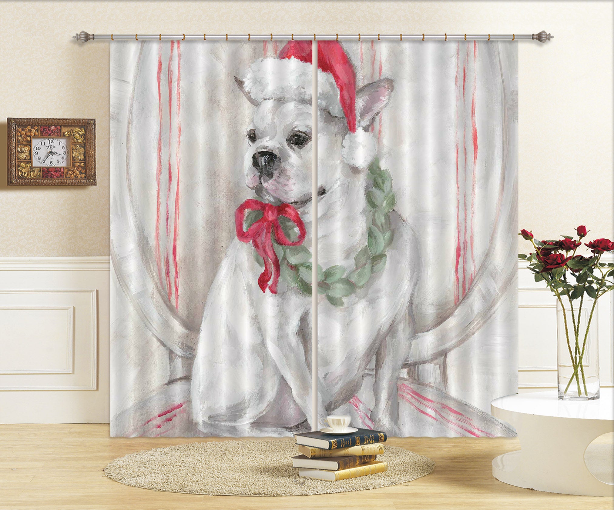 3D Dog Santa Hat 3029 Debi Coules Curtain Curtains Drapes