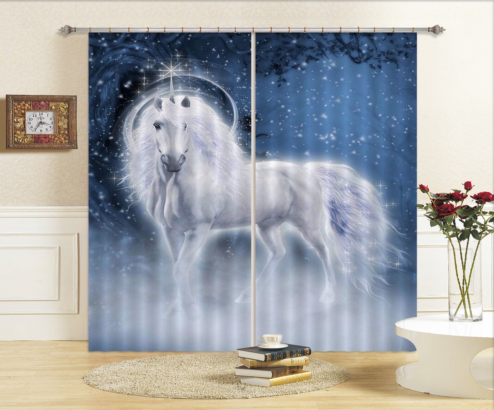 3D Hair Stars Unicorn 083 Curtains Drapes Curtains AJ Creativity Home 