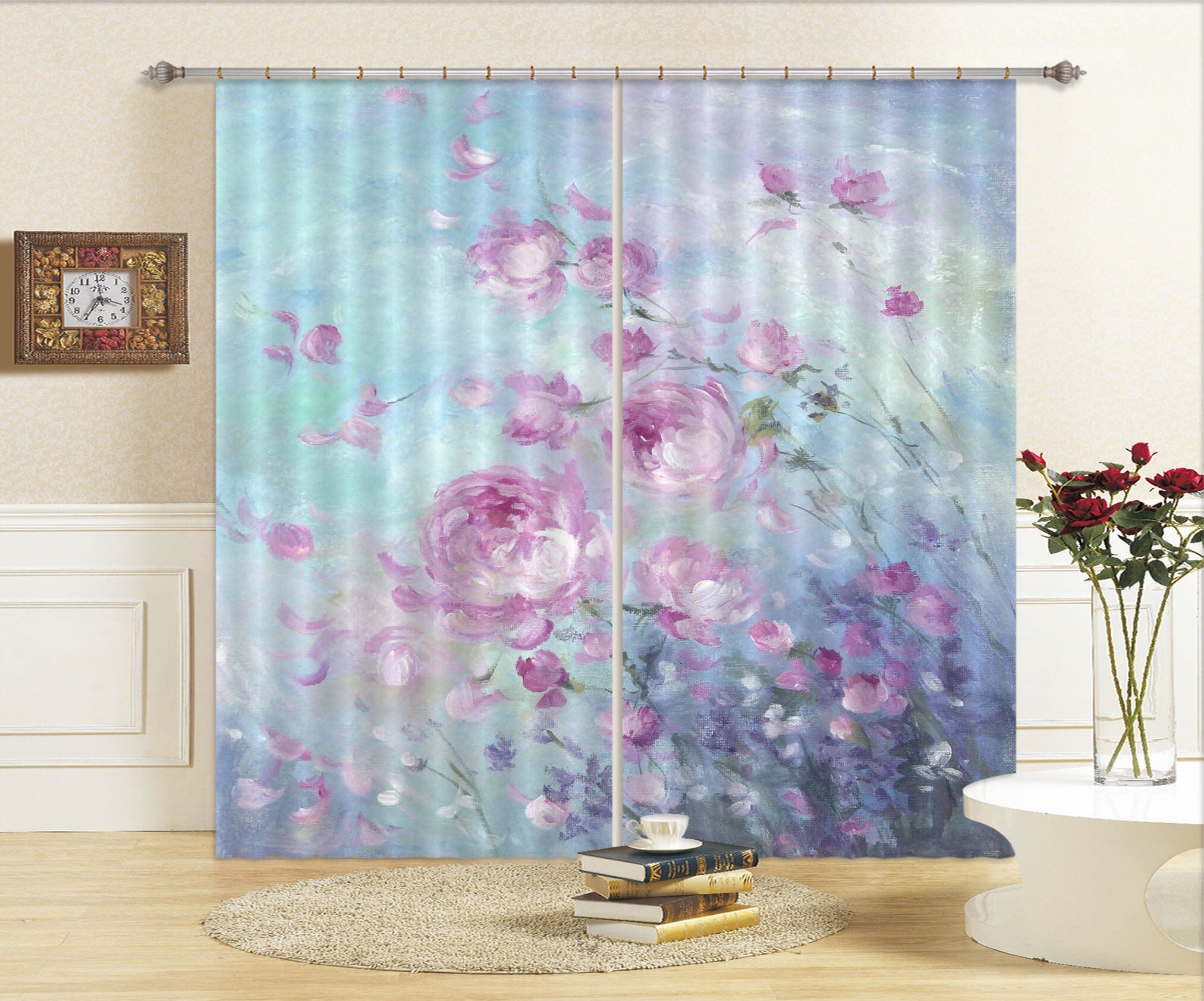 3D Pink Rose 045 Debi Coules Curtain Curtains Drapes Curtains AJ Creativity Home 