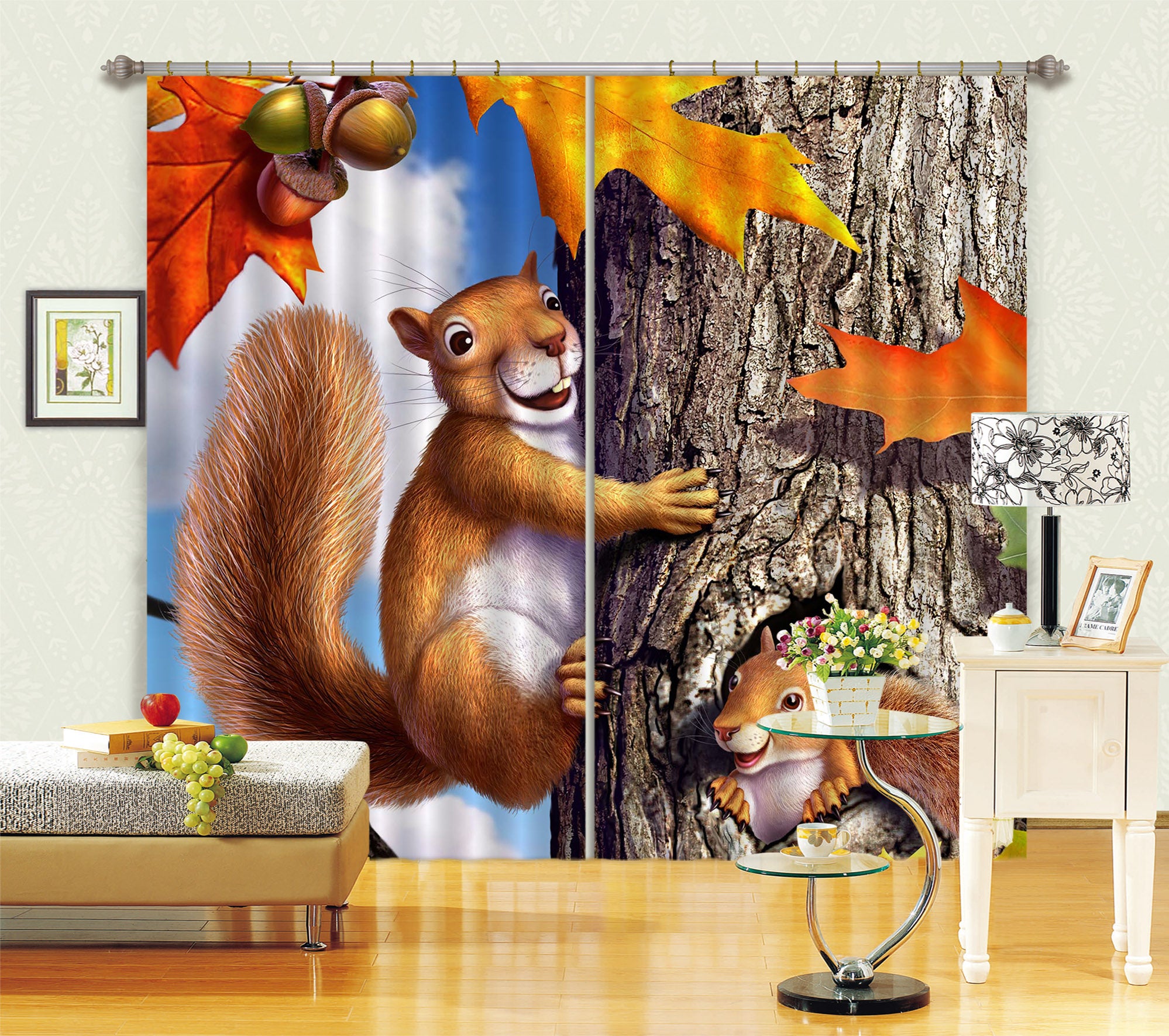 3D Squirrels 86066 Jerry LoFaro Curtain Curtains Drapes