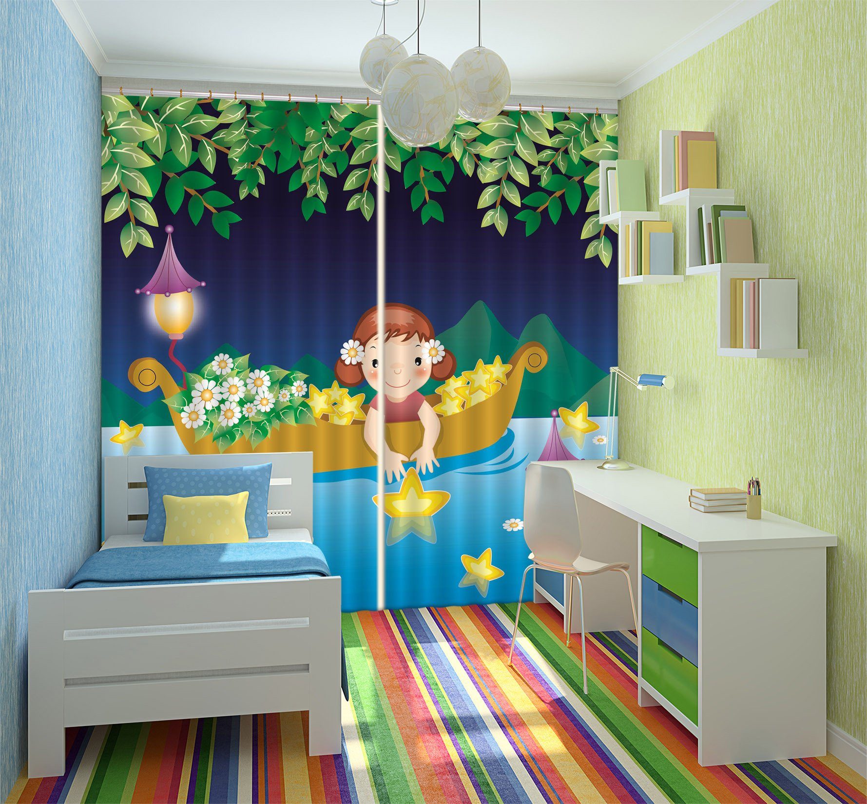 3D Stars Boat Girl 345 Curtains Drapes Wallpaper AJ Wallpaper 